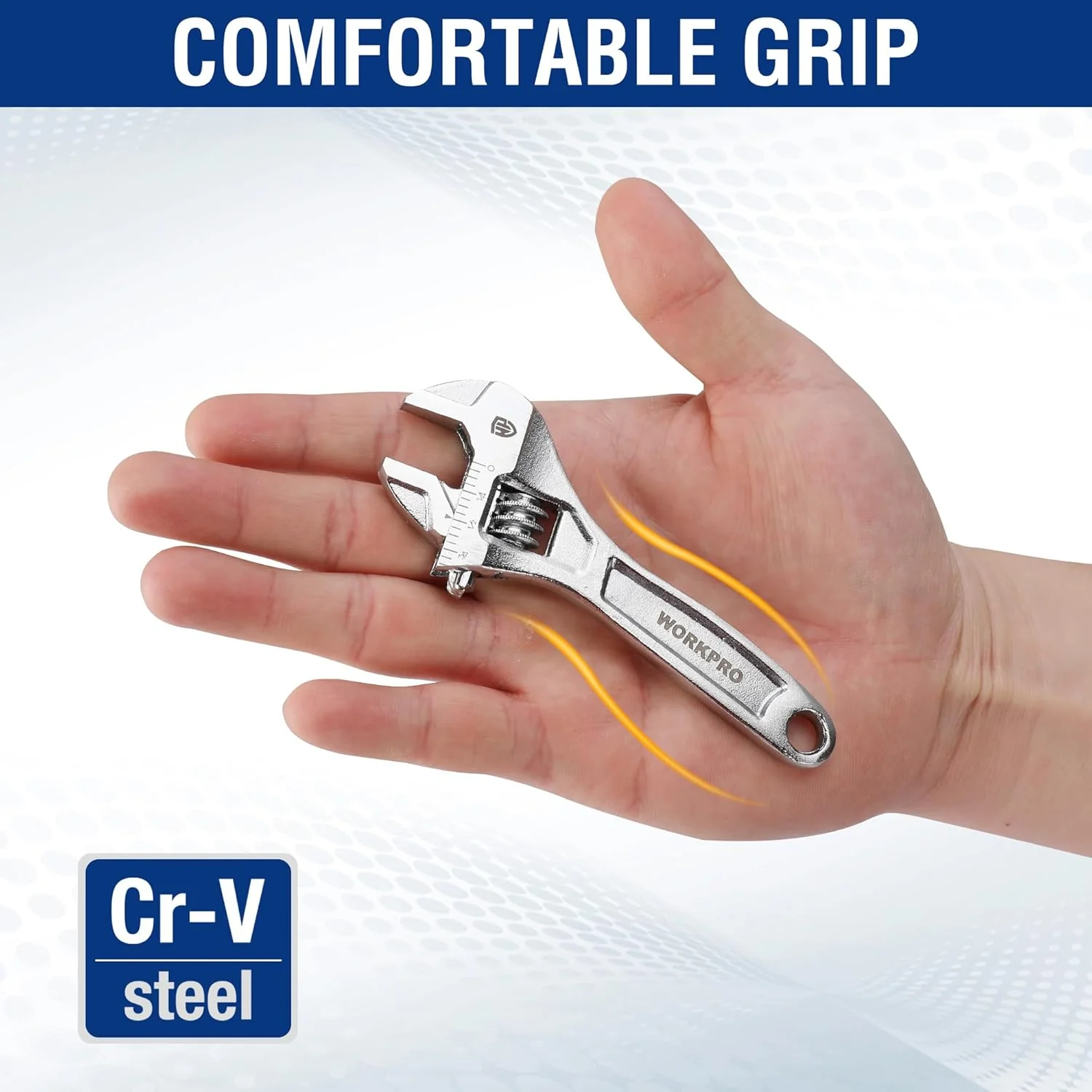 WORKPRO Adjustable Wrench, 4-inch Heavy Duty Spanner with Inch/Metric Scale, Premium Cr-V Steel, Chrome Plated - Image 2