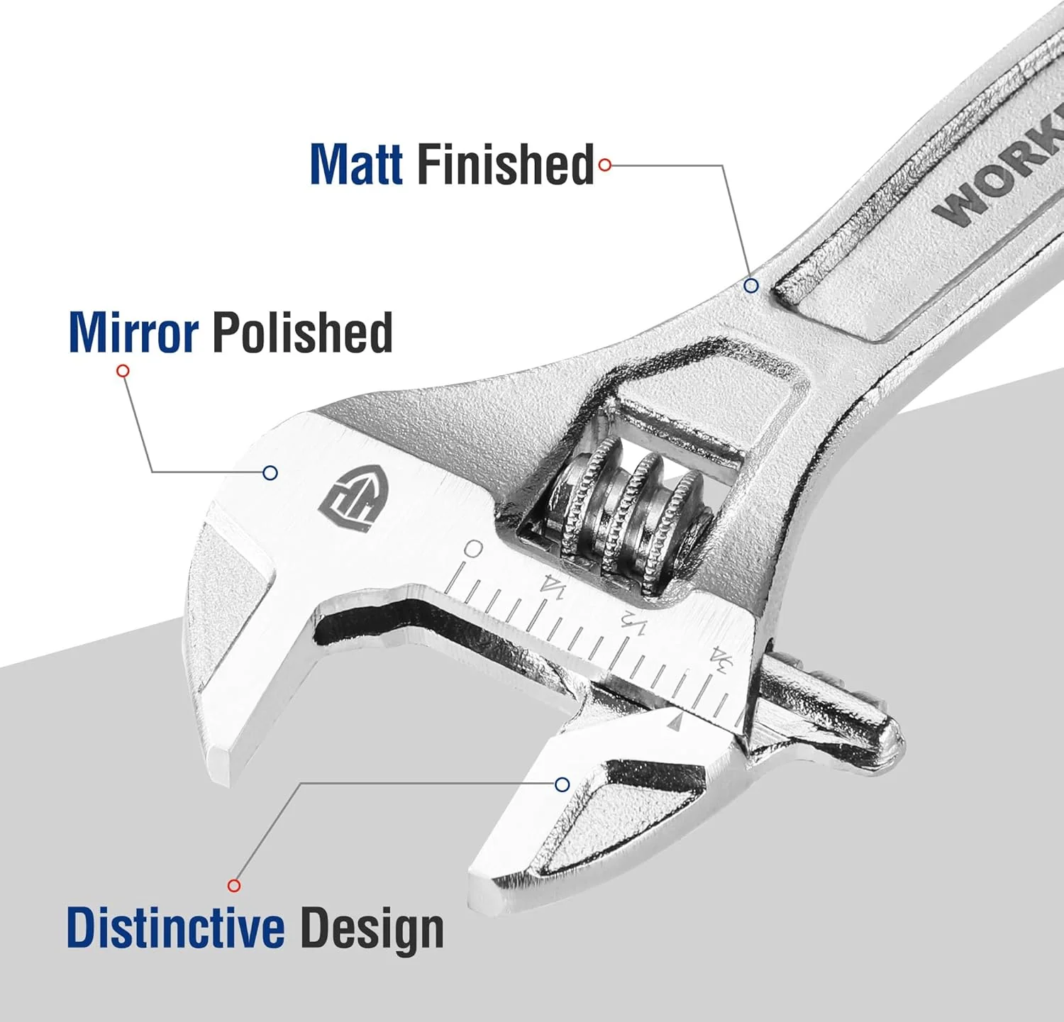 WORKPRO Adjustable Wrench, 4-inch Heavy Duty Spanner with Inch/Metric Scale, Premium Cr-V Steel, Chrome Plated - Image 3