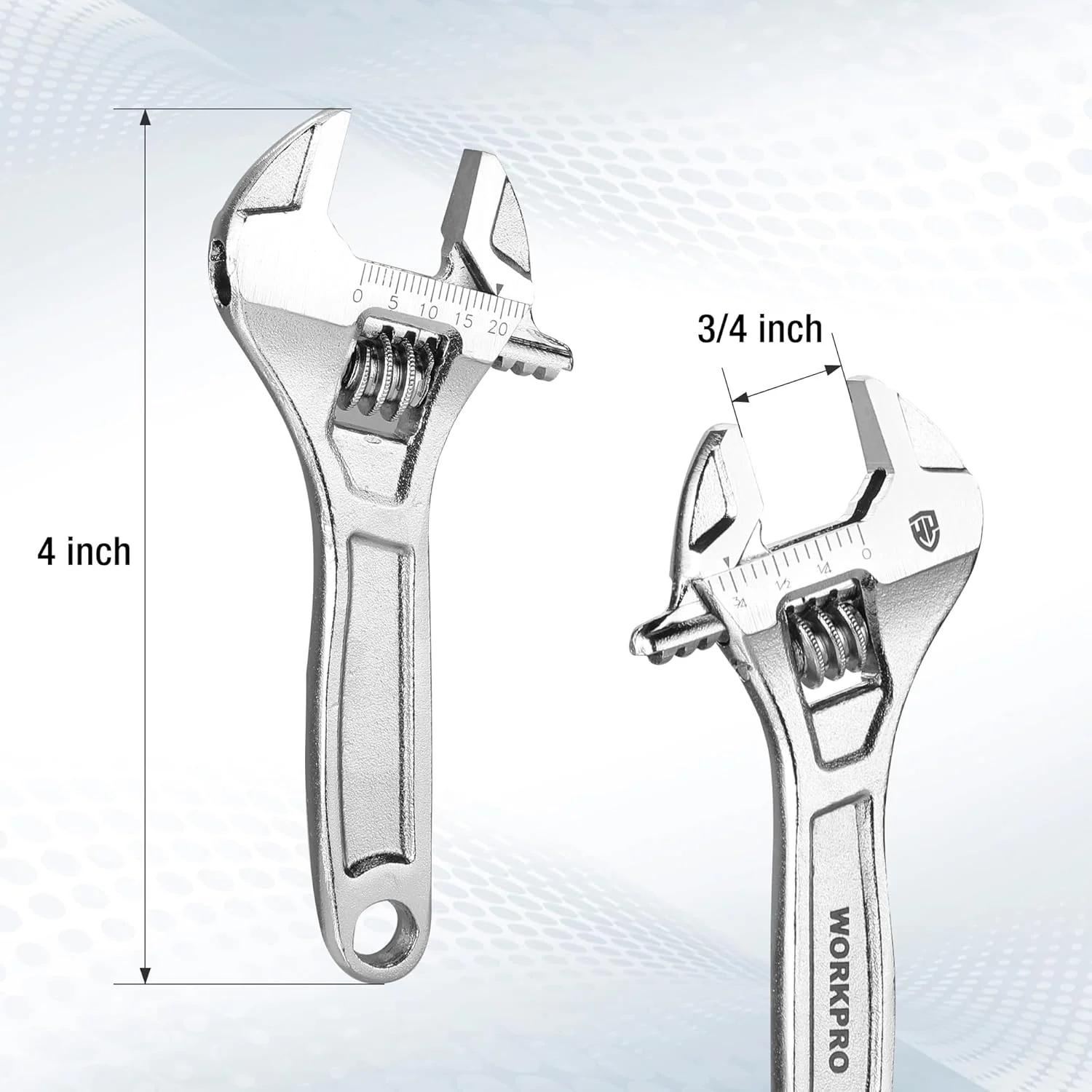 WORKPRO Adjustable Wrench, 4-inch Heavy Duty Spanner with Inch/Metric Scale, Premium Cr-V Steel, Chrome Plated - Image 4
