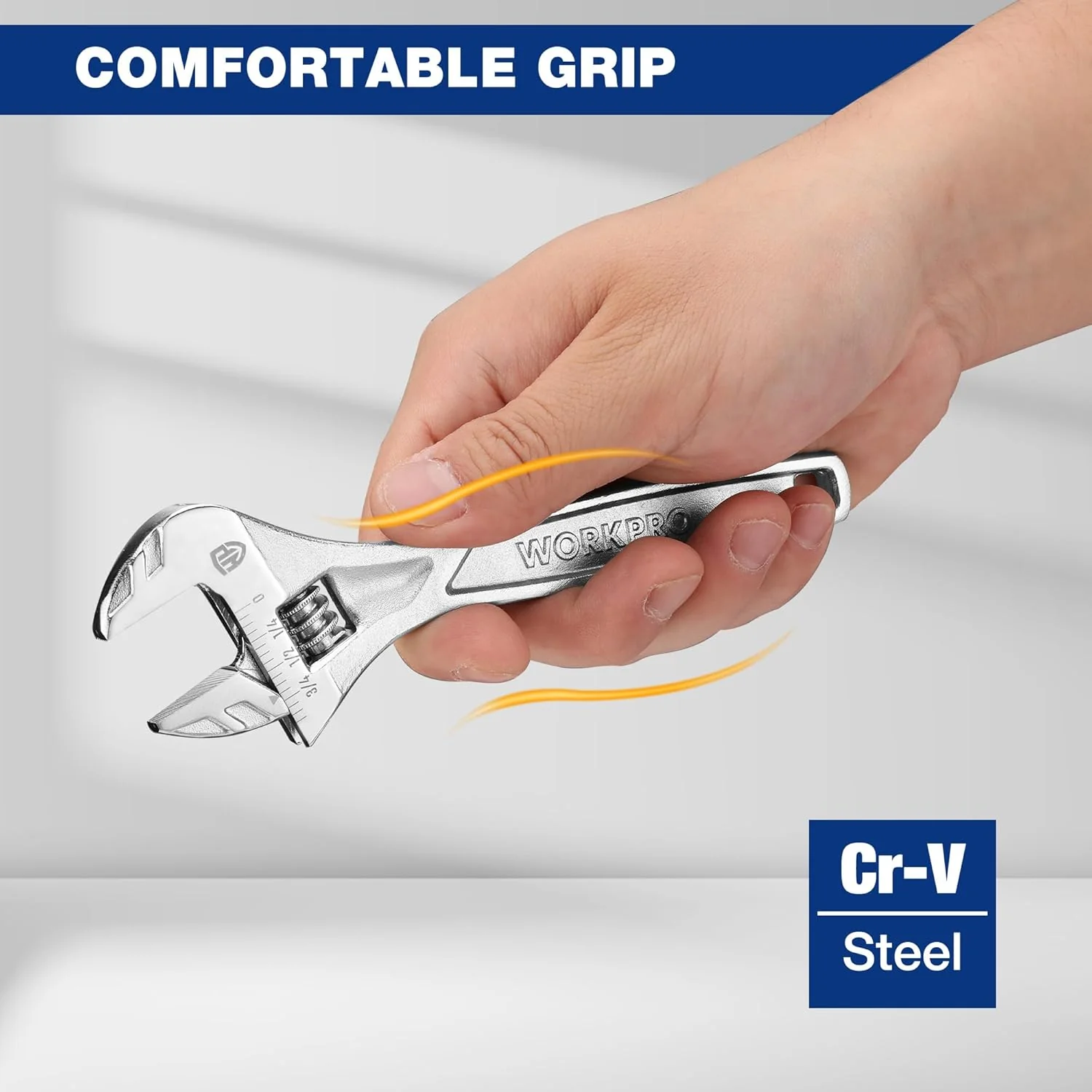 WORKPRO Adjustable Wrench, 6-inch Heavy Duty Spanner with Inch/Metric Scale, Premium Cr-V Steel, Chrome Plated - Image 2