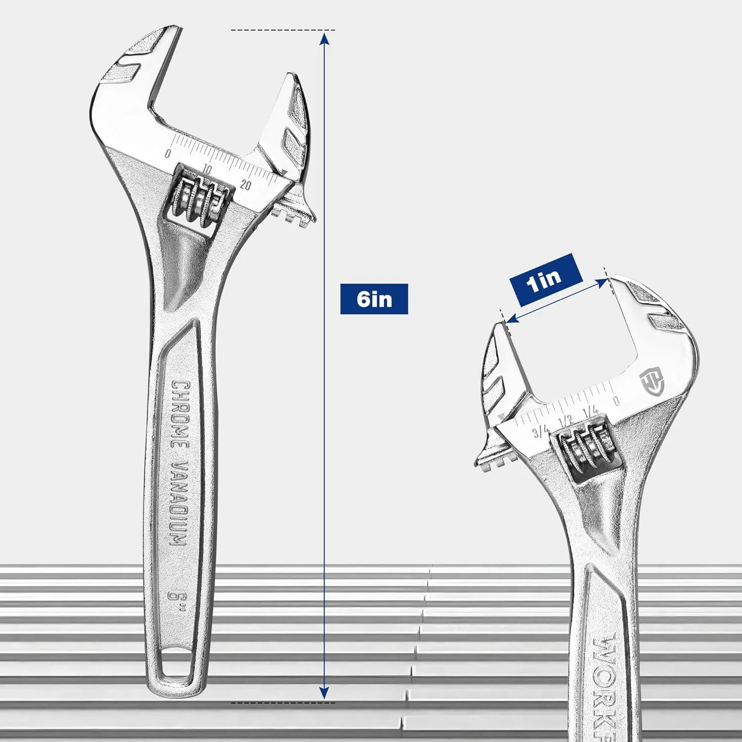 WORKPRO Adjustable Wrench, 6-inch Heavy Duty Spanner with Inch/Metric Scale, Premium Cr-V Steel, Chrome Plated - Image 4