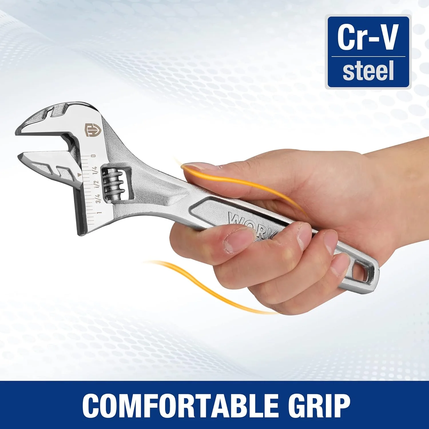WORKPRO Adjustable Wrench, 8-inch Heavy Duty Spanner with Inch/Metric Scale, Premium Cr-V Steel, Chrome Plated - Image 2