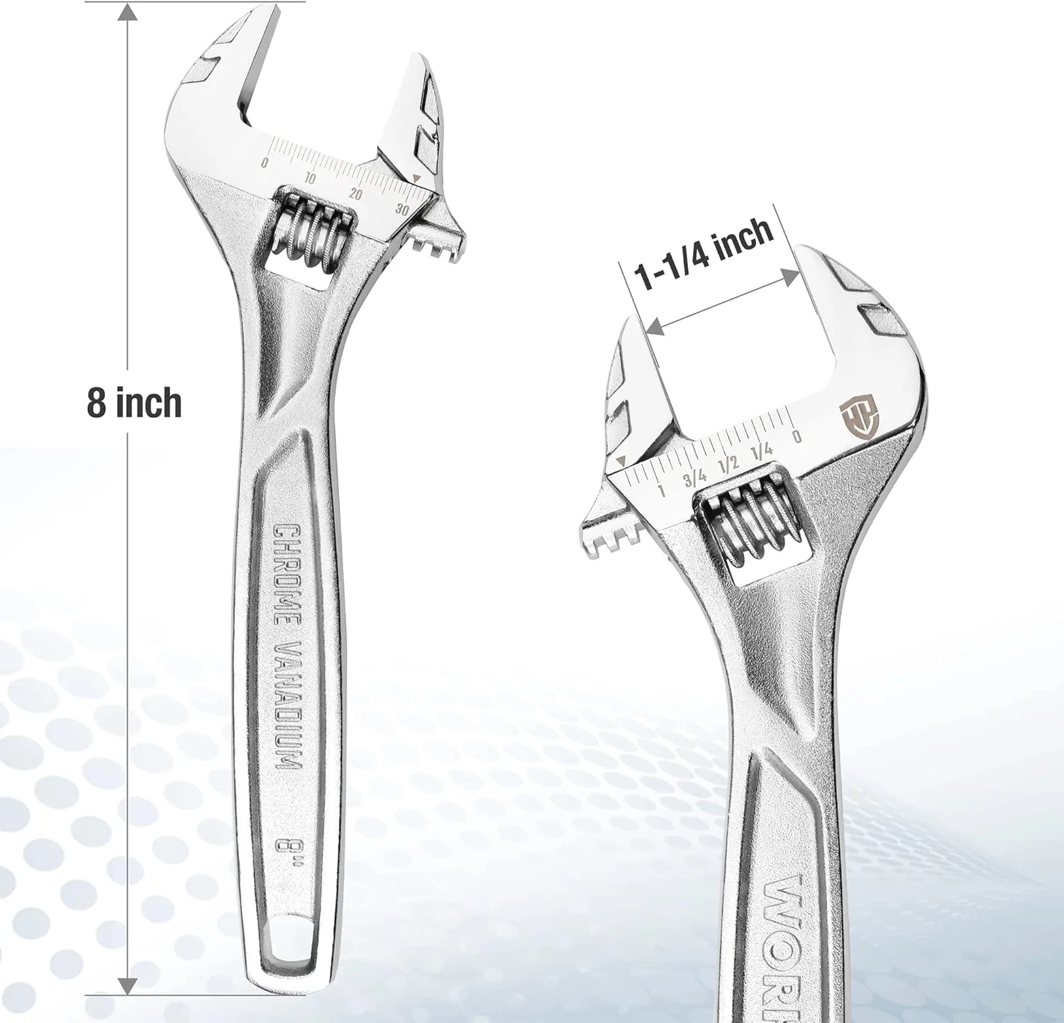 WORKPRO Adjustable Wrench, 8-inch Heavy Duty Spanner with Inch/Metric Scale, Premium Cr-V Steel, Chrome Plated - Image 4