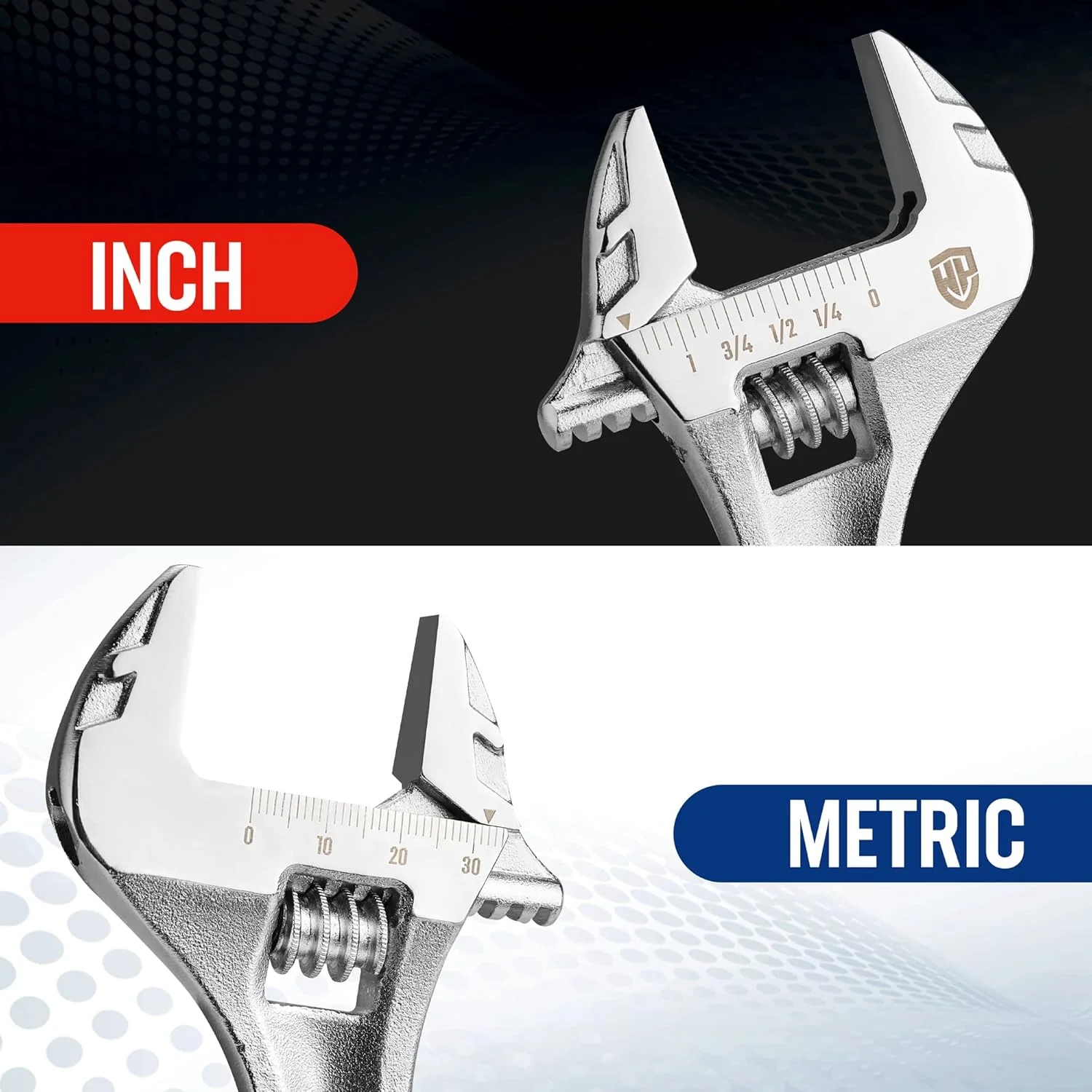 WORKPRO Adjustable Wrench, 8-inch Heavy Duty Spanner with Inch/Metric Scale, Premium Cr-V Steel, Chrome Plated - Image 6