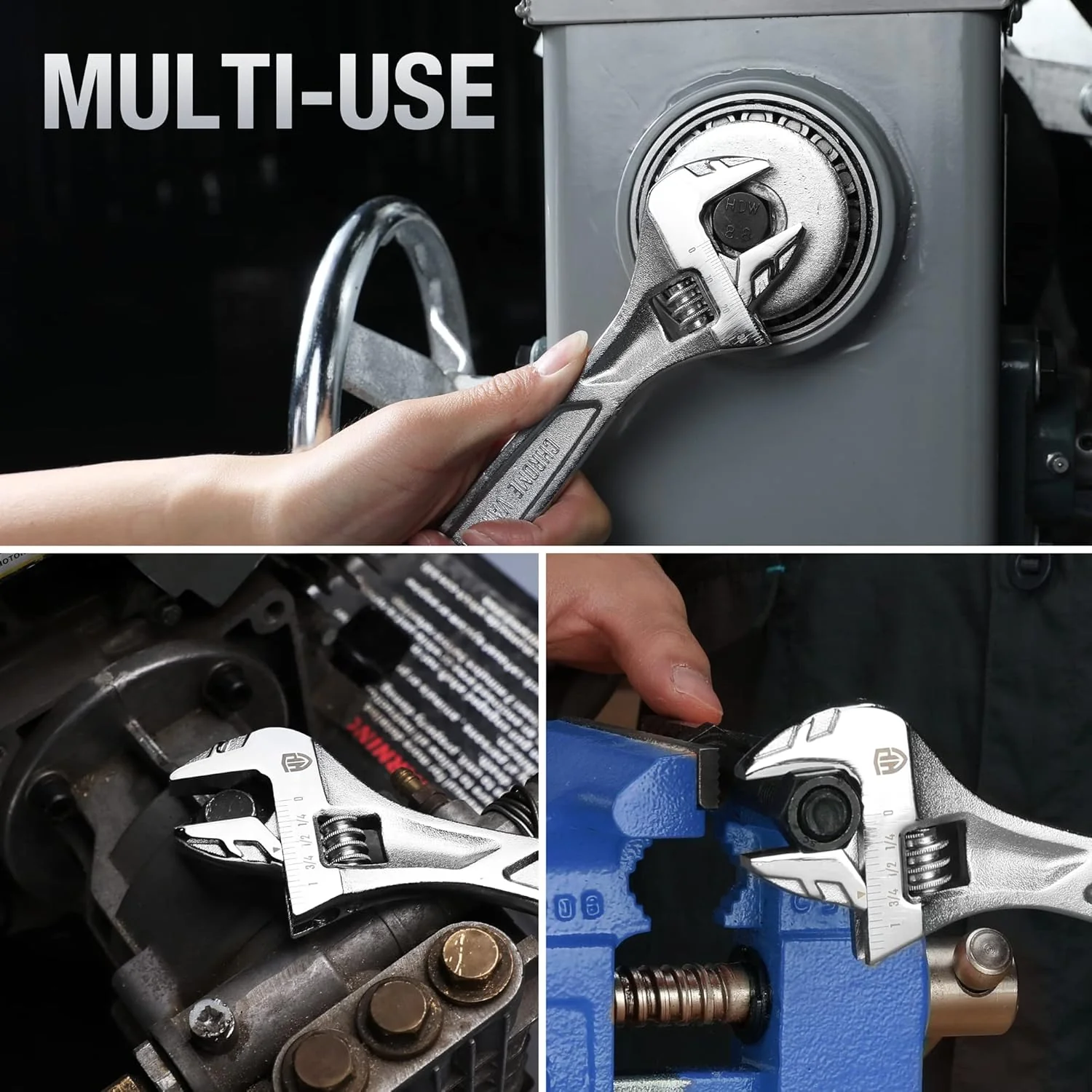 WORKPRO Adjustable Wrench, 8-inch Heavy Duty Spanner with Inch/Metric Scale, Premium Cr-V Steel, Chrome Plated - Image 7