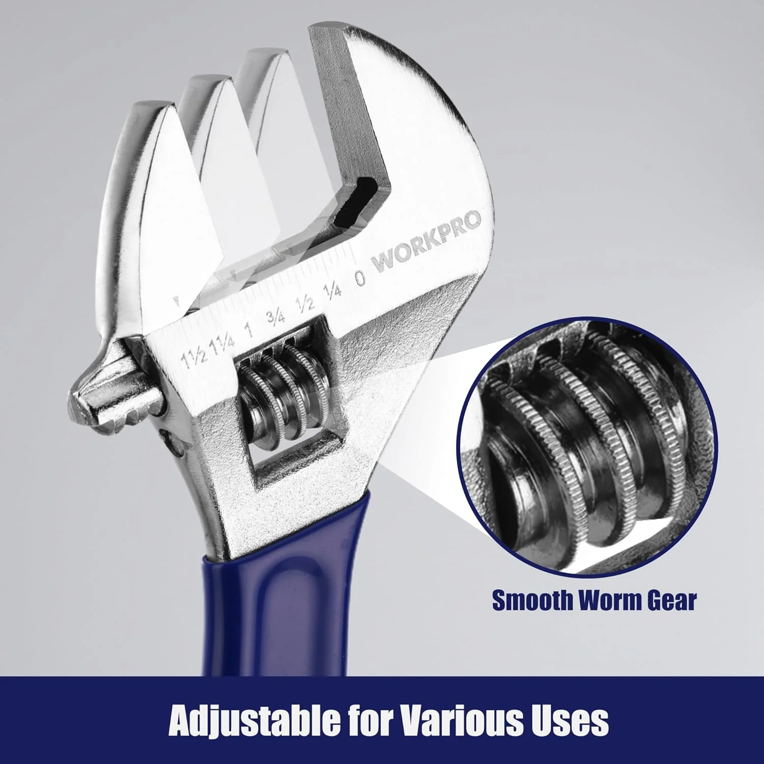 WORKPRO Adjustable Wrench Set, 6-inch, 8-inch, 10-inch, 12-inch Wide Jaw Wrenches with SAE and Metric Scales, Rubber Grip, Heat-Treated Steel for Home Repairs, Plumbing, and Garage Work - Image 5