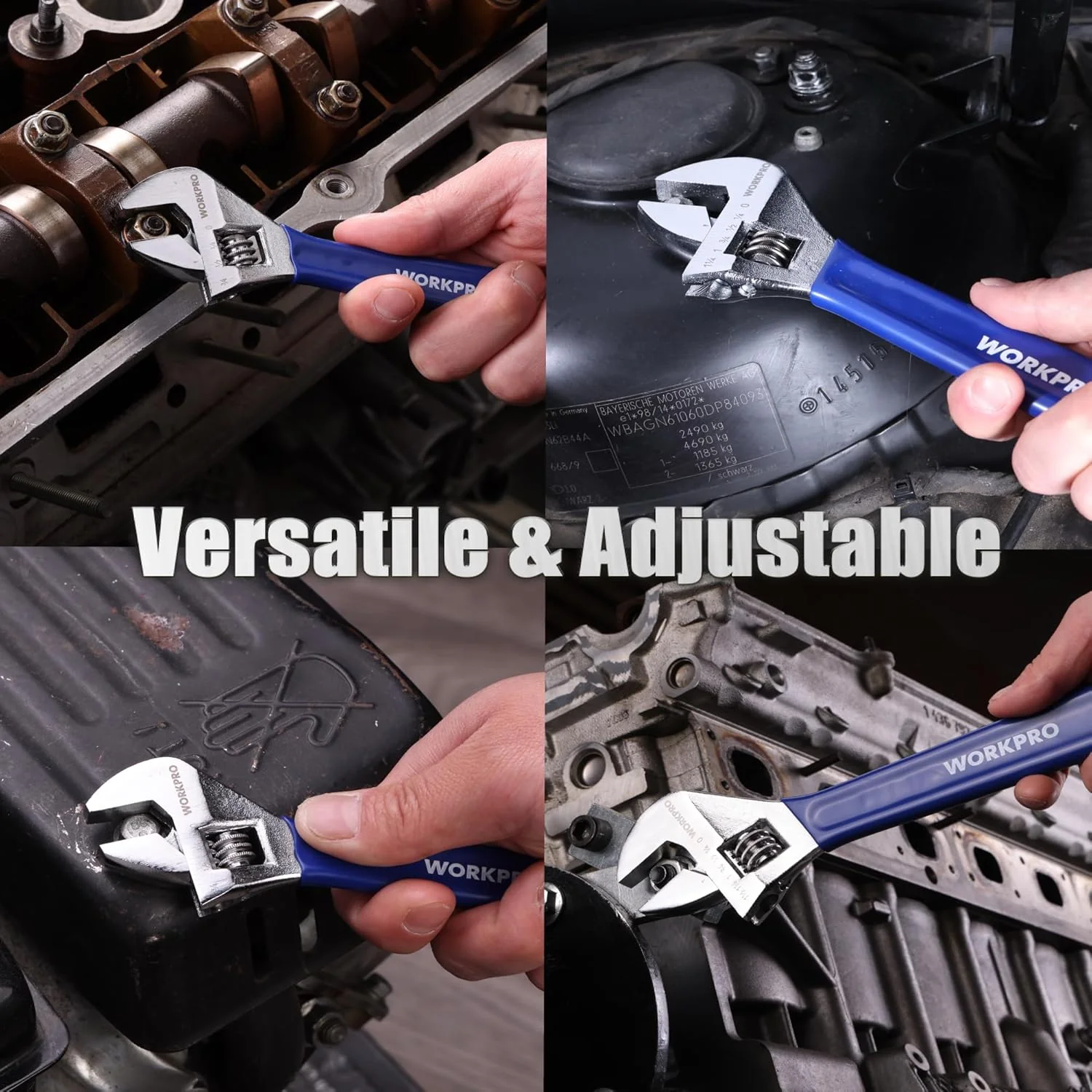 WORKPRO Adjustable Wrench Set, 6-inch, 8-inch, 10-inch, 12-inch Wide Jaw Wrenches with SAE and Metric Scales, Rubber Grip, Heat-Treated Steel for Home Repairs, Plumbing, and Garage Work - Image 8