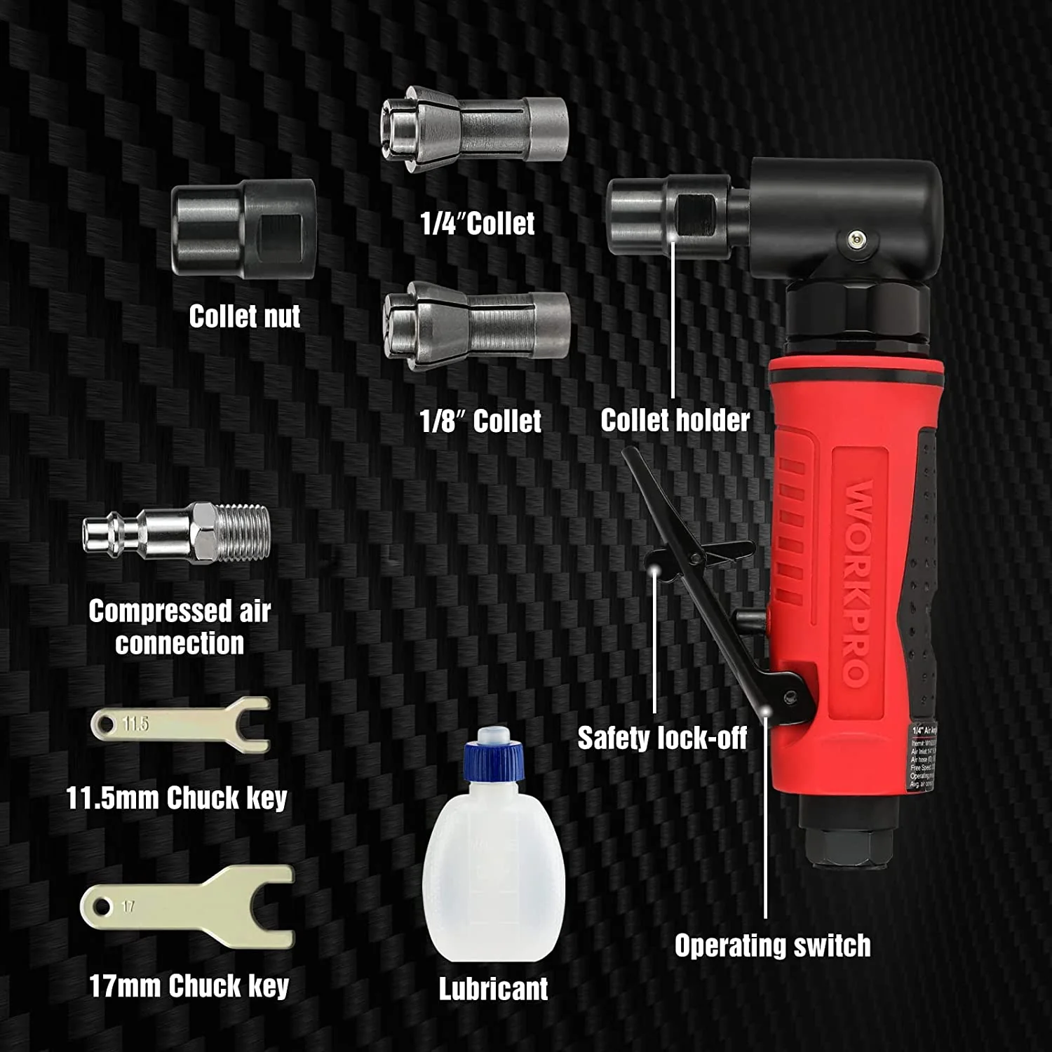 WORKPRO Air Angle Die Grinder 1/4-Inch Pneumatic Right Angle Die Grinder Set - Image 3