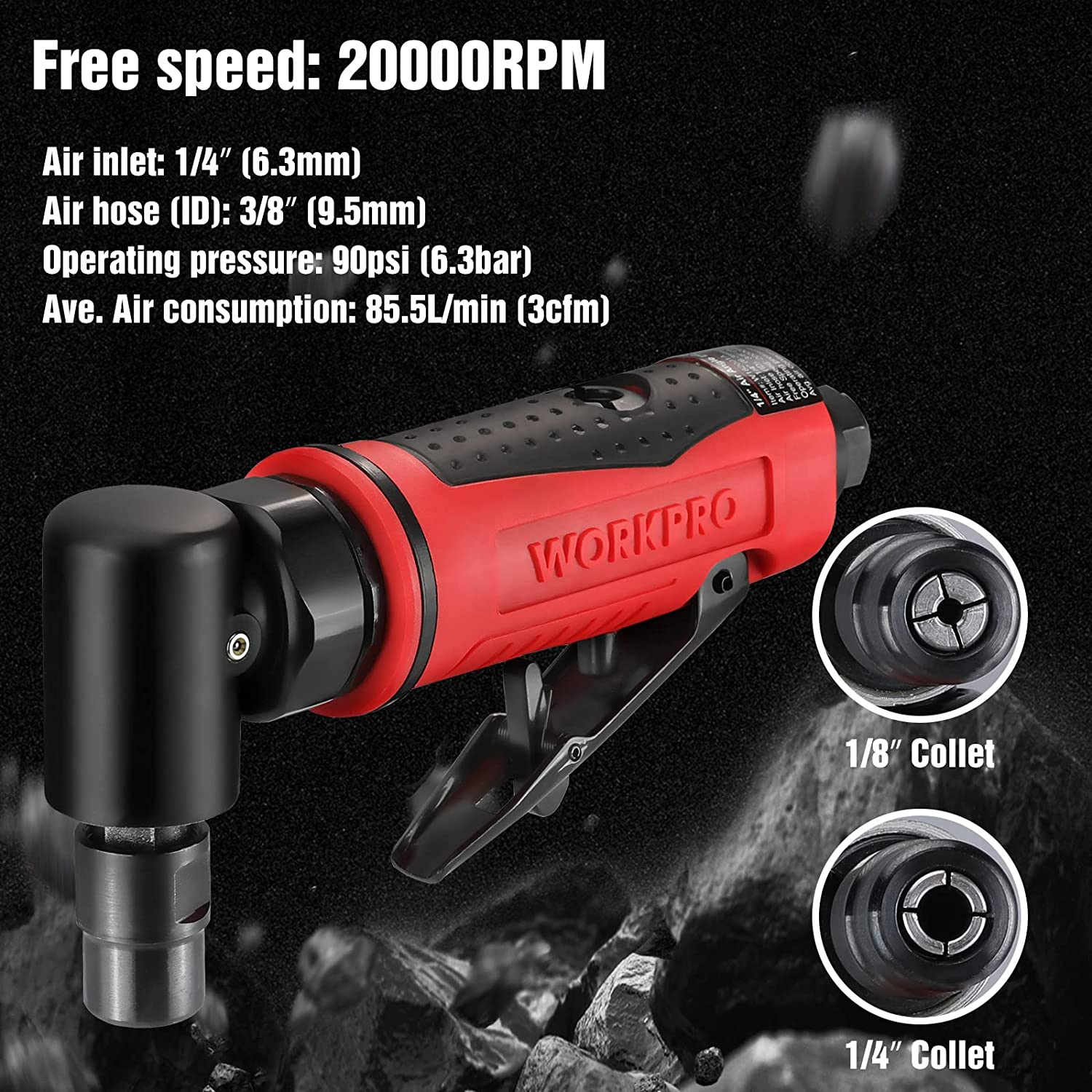 WORKPRO Air Angle Die Grinder 1/4-Inch Pneumatic Right Angle Die Grinder Set - Image 4