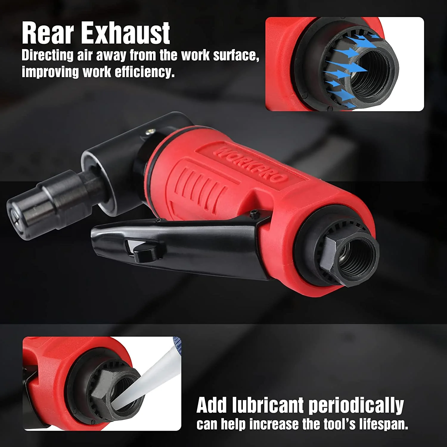 WORKPRO Air Angle Die Grinder 1/4-Inch Pneumatic Right Angle Die Grinder Set - Image 6