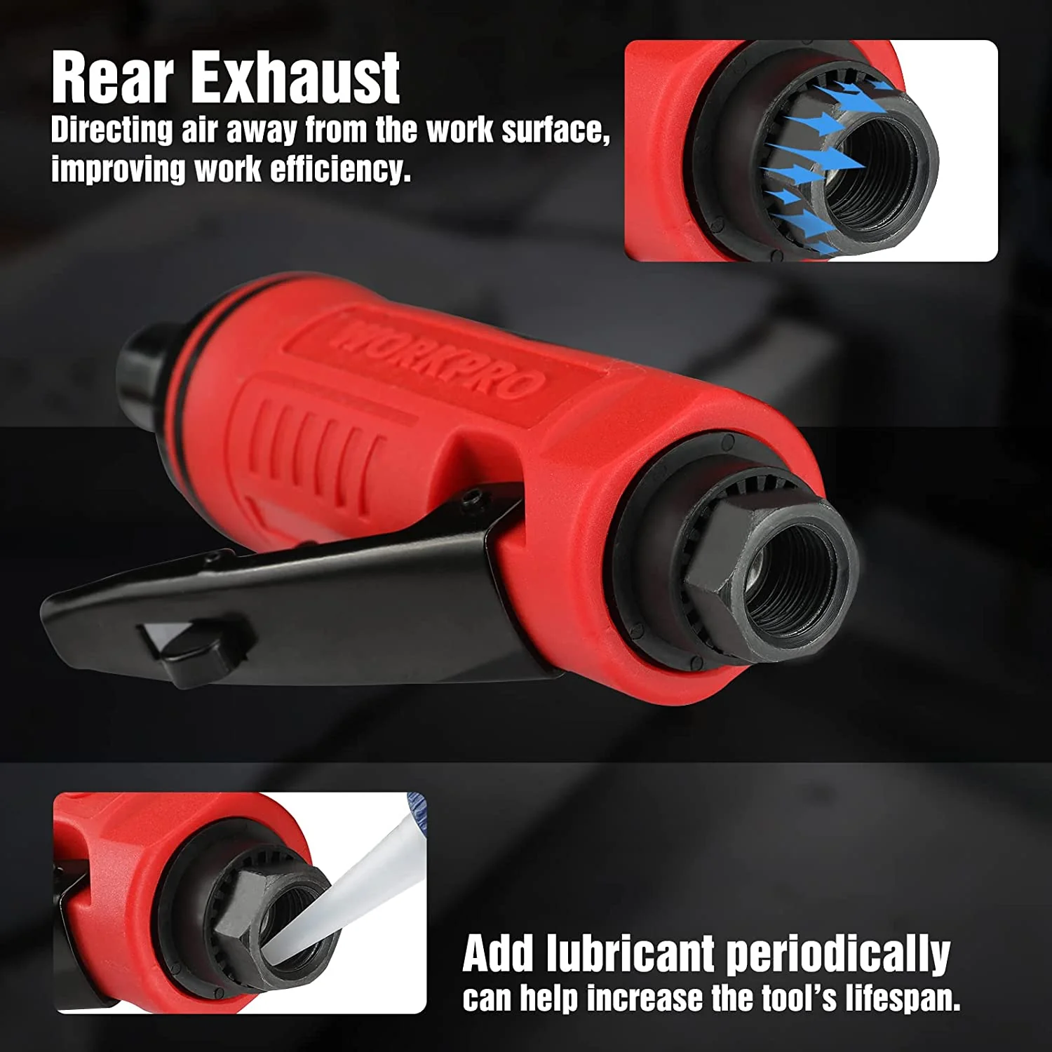 WORKPRO Air Die Grinder, 1/4-Inch Pneumatic Straight Die Grinder, 25000RPM, Air-Powered Die Grinder 1/4" & 1/8" Collets Included - Image 6