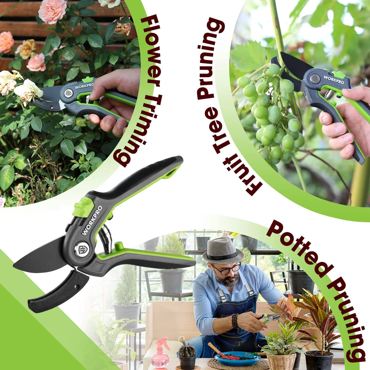 WORKPRO Anvil Pruning Shears, 8’’ Professional Gardening Hand Pruner with SK5 Steel Sharp Blades, Ideal Gardening Tool for Cutting and Trimming, Green - Image 5