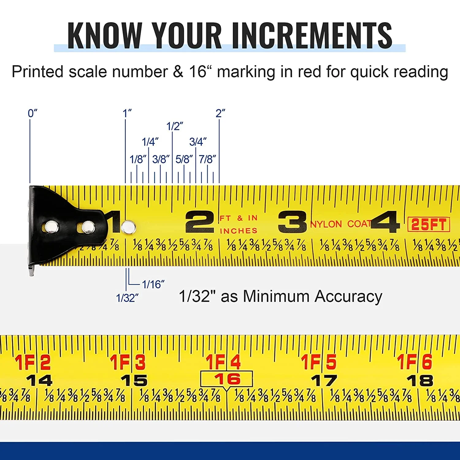WORKPRO Auto-Lock Tape Measure 25 FT, Tape Measure with Fractions Every 1/8" and 1/32" Accuracy, Quick Read - Image 3