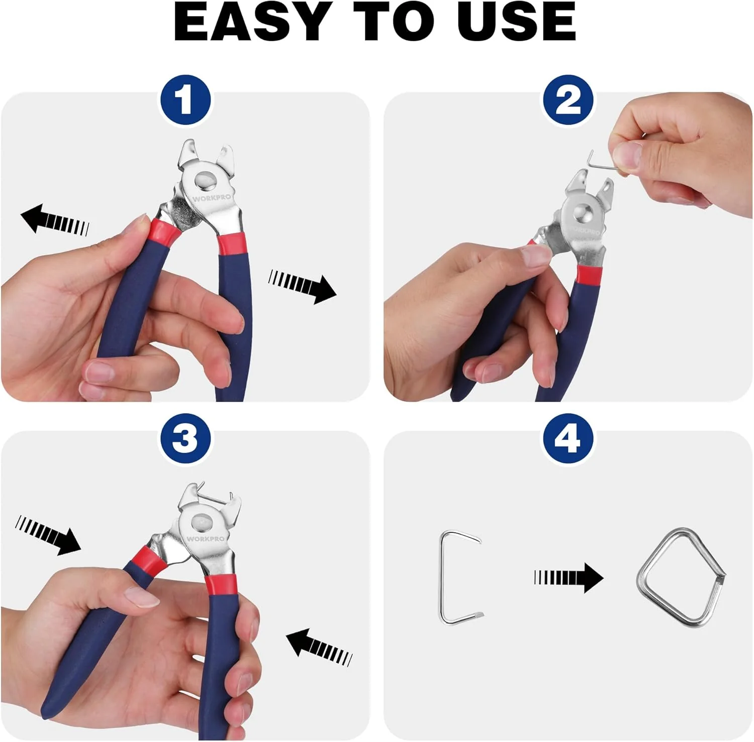 WORKPRO Bent Hog Ring Pliers with 500 Pcs 3/4" Hog Rings, Galvanized Steel Hog Rings Perfect for Furniture Upholstery, Auto Upholstery, Plastic Meat & Sausage Casings - Image 2