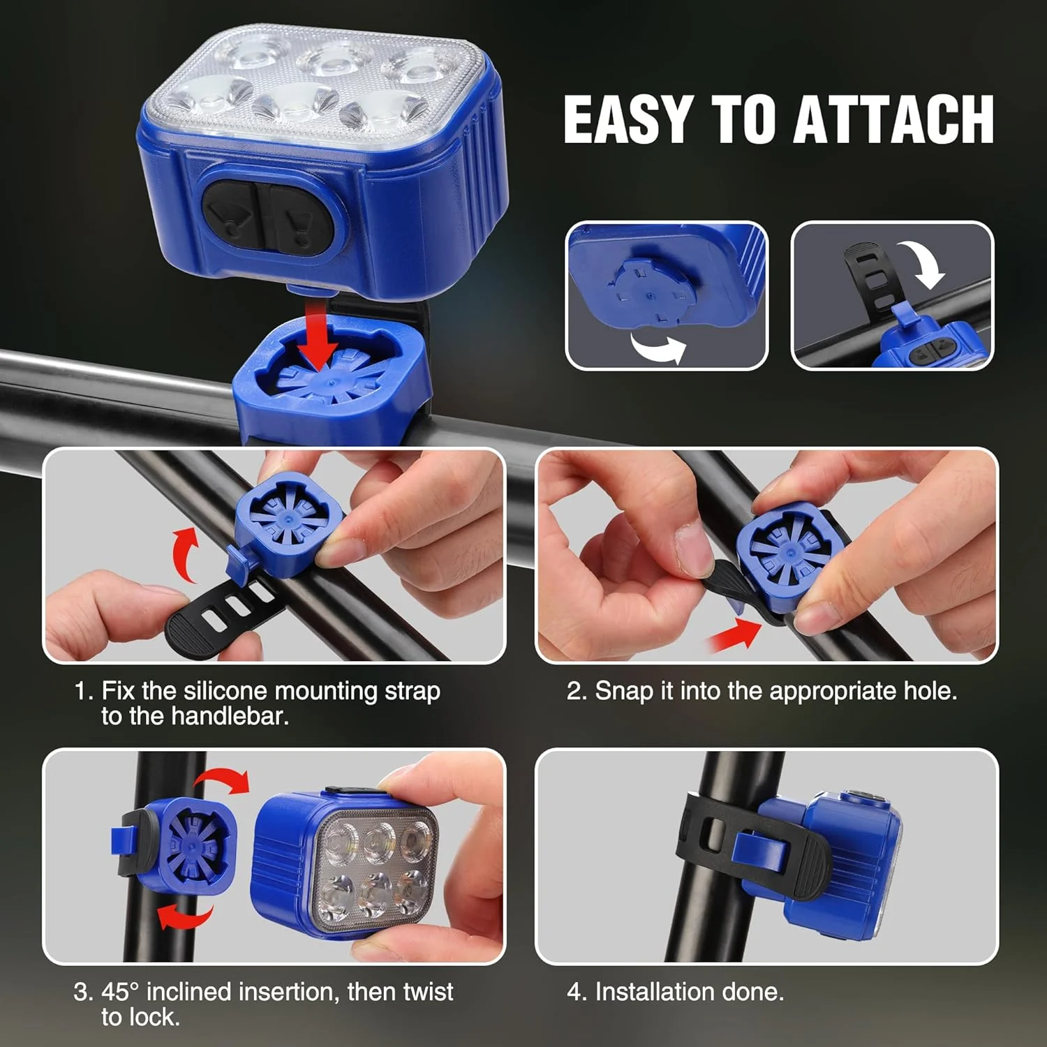 WORKPRO Bike Lights Set [8+13 Modes], Rechargeable Bicycle Light Set Ultra Bright, IP65 Waterproof Bike Lights for Night Riding, 1200mAh Bike Headlight and Tail Light Reflectors - Image 7