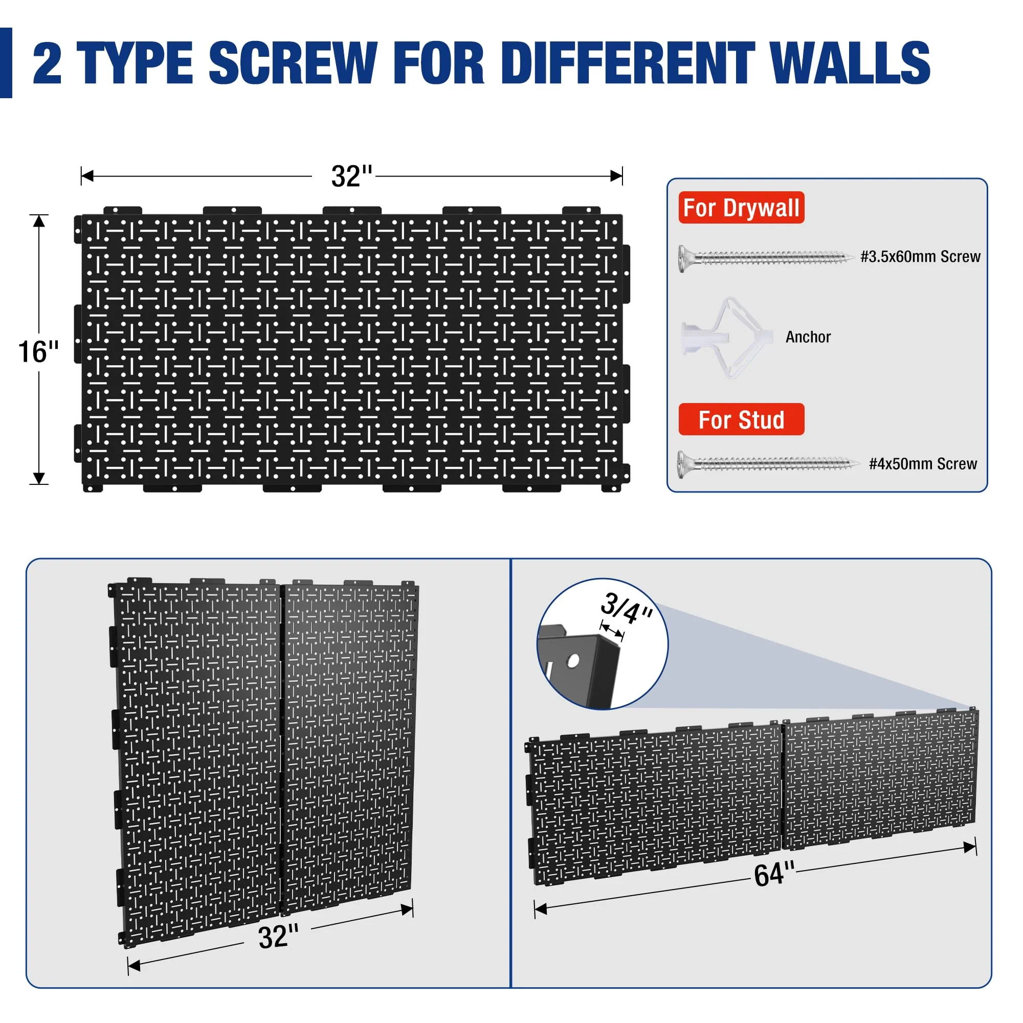 WORKPRO Black Metal Steel Panel Garage Wall Pegboard Organizer - Image 11