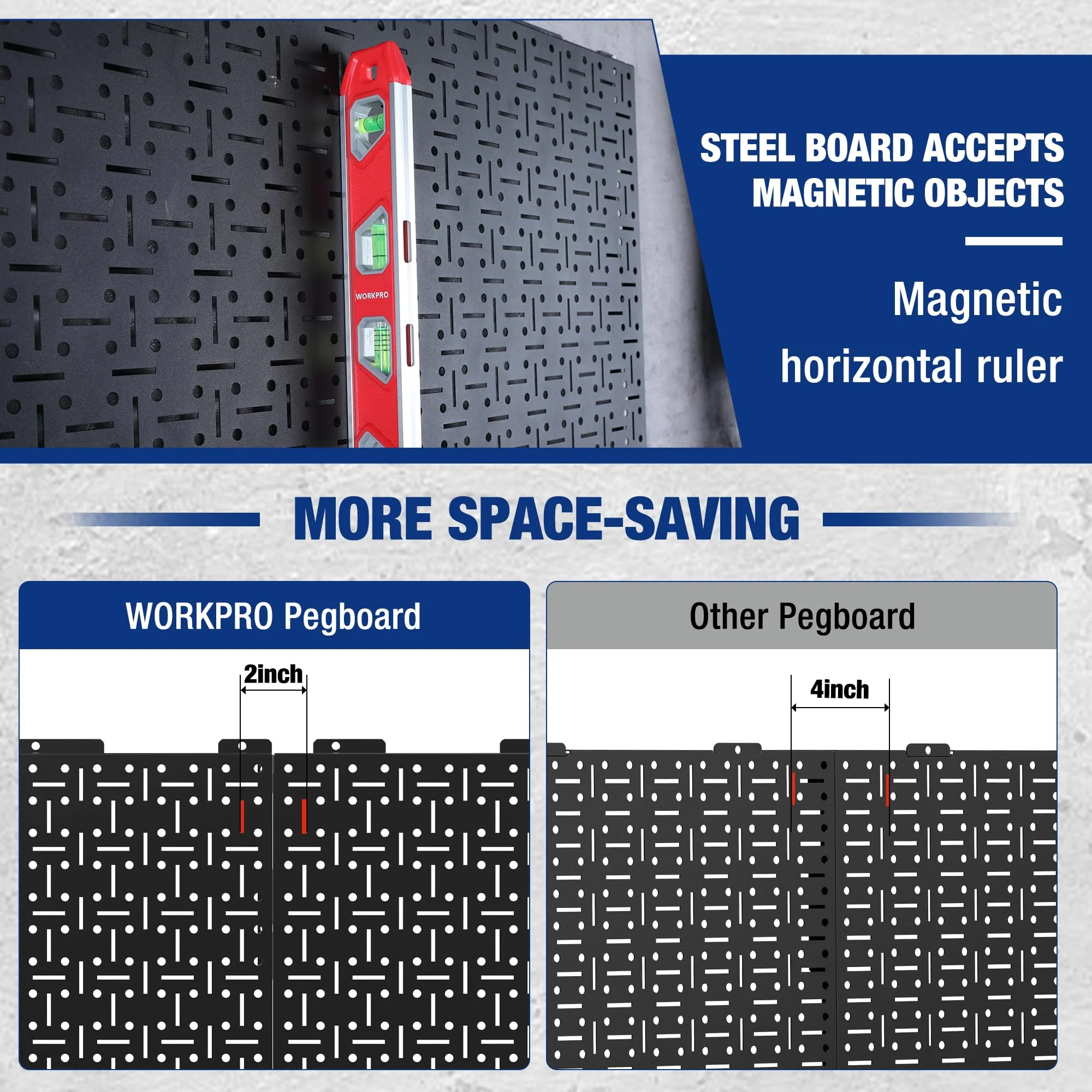 WORKPRO Black Metal Steel Panel Garage Wall Pegboard Organizer - Image 6