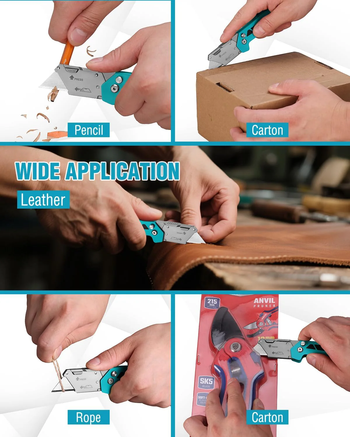 WORKPRO Box Cutter, Utility Knife Quick Change Blade Razor Knife, Folding Pocket Knife with Belt Clip and Axis Lock, 10 Extra Blades Included, Blue - Image 8