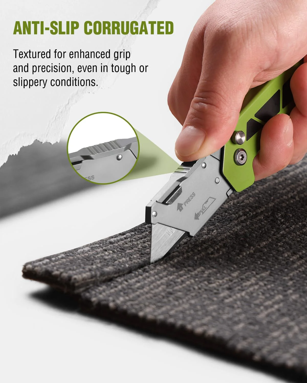 WORKPRO Box Cutter, Utility Knife Quick Change Blade Razor Knife, Folding Pocket Knife with Belt Clip and Axis Lock, 10 Extra Blades Included, Green - Image 3