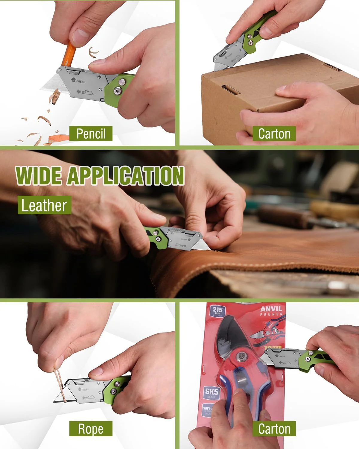 WORKPRO Box Cutter, Utility Knife Quick Change Blade Razor Knife, Folding Pocket Knife with Belt Clip and Axis Lock, 10 Extra Blades Included, Green - Image 8