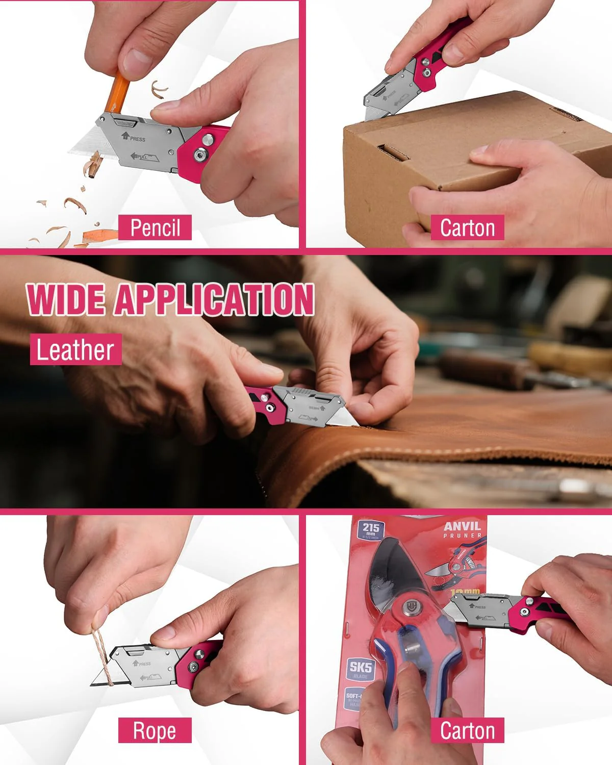 WORKPRO Box Cutter, Utility Knife Quick Change Blade Razor Knife, Folding Pocket Knife with Belt Clip and Axis Lock, 10 Extra Blades Included, Pink - Image 8