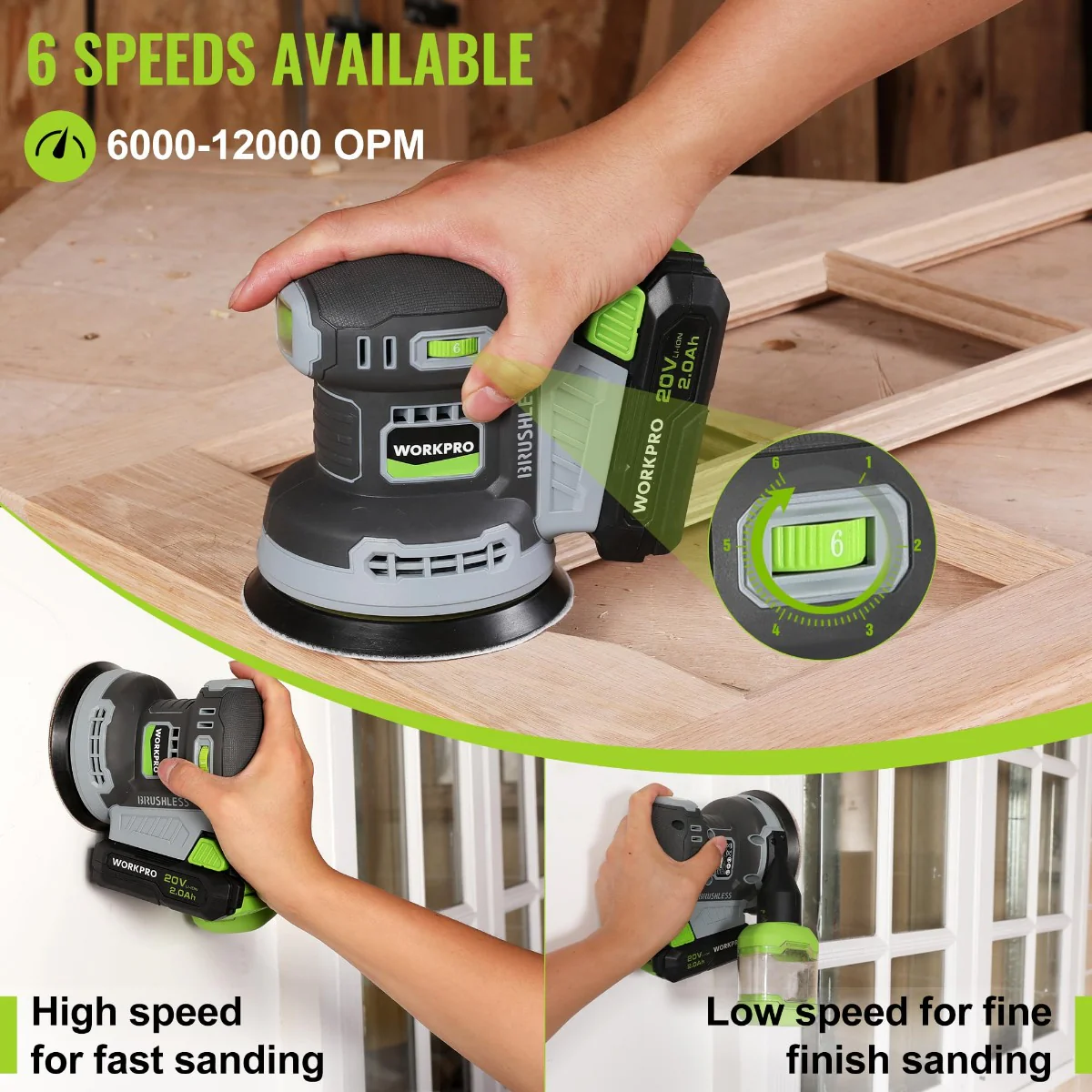 WORKPRO Brushless and Cordless 20V 5in Electric Orbit Sander - Image 3