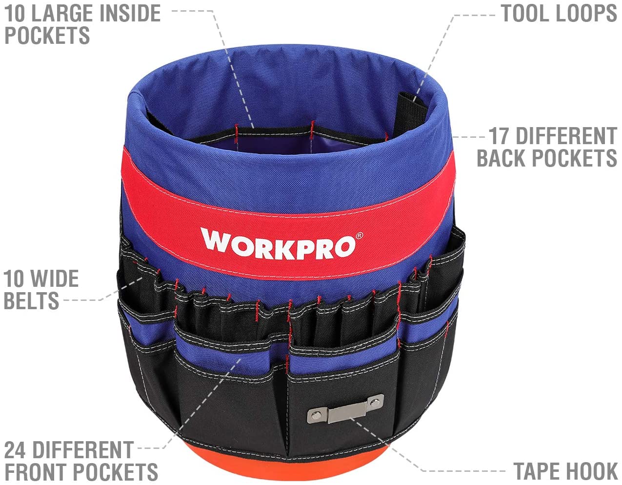 WORKPRO Bucket Tool Organizer with 51 Pockets (Tools Excluded) - Image 4
