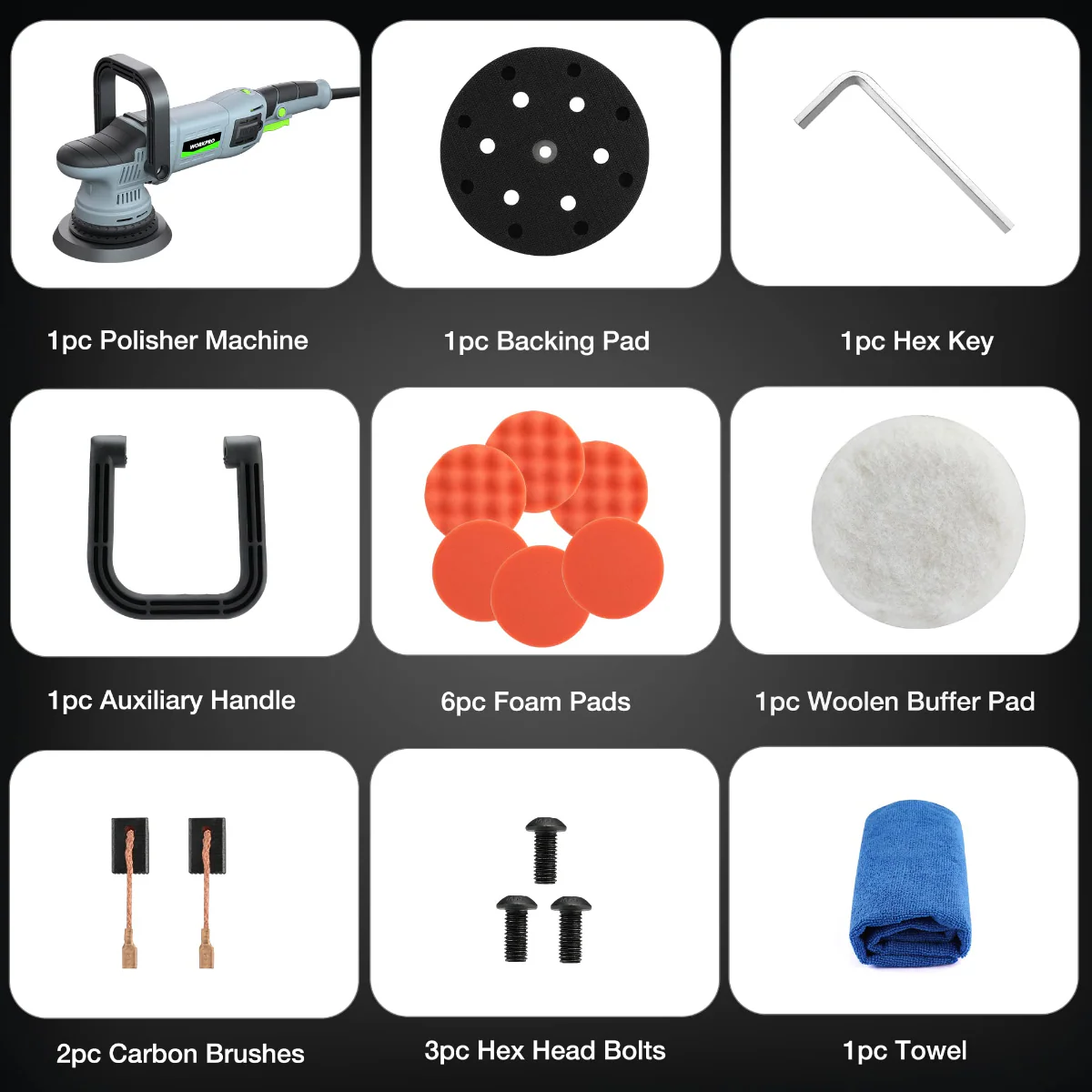 WORKPRO Buffer Polisher, 6-inch 1080W Dual Action Random Orbital Polish Kit - Image 4