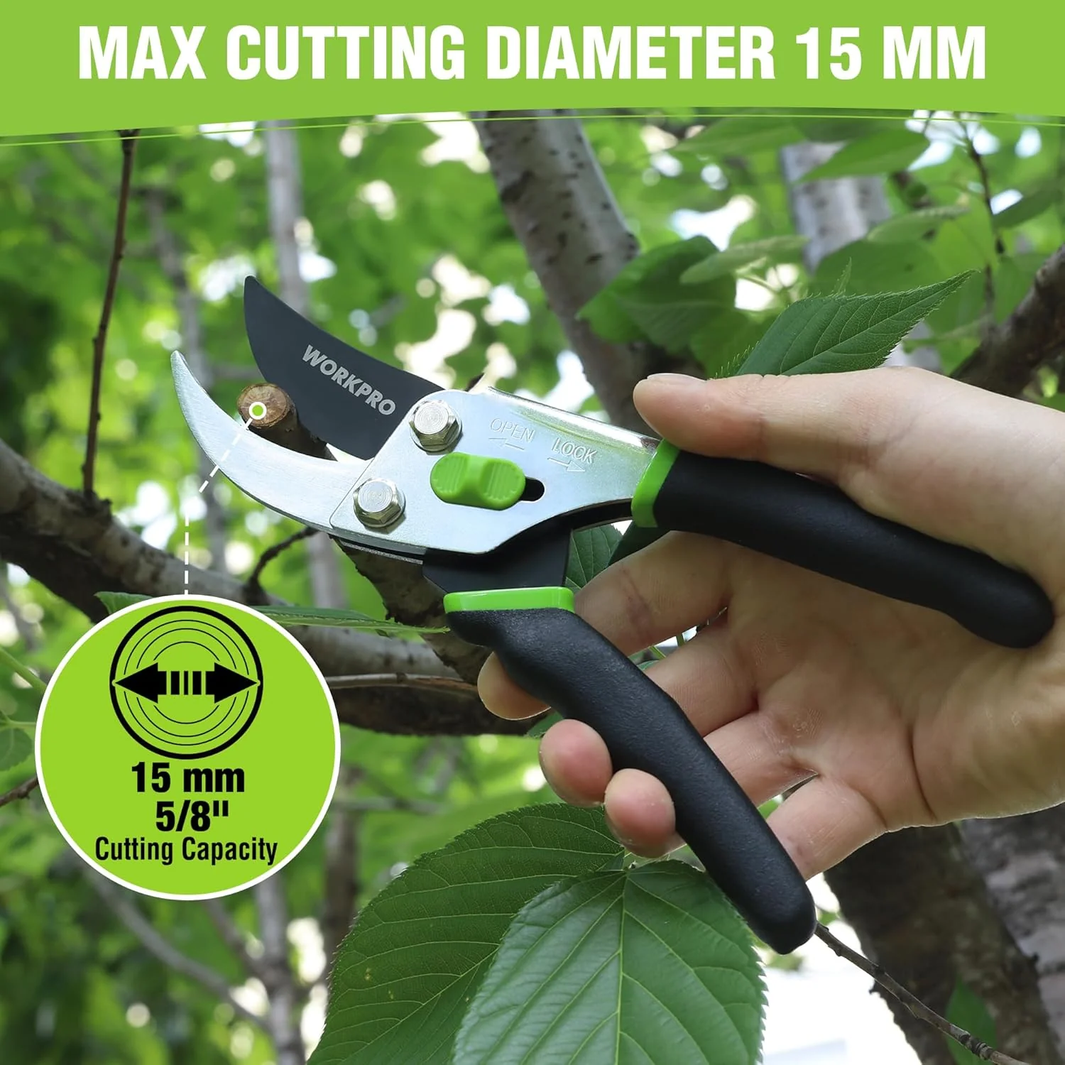WORKPRO Bypass Pruning Shears, 8.5" Hand Pruner with Non-Slip Grip Handle, Garden Clippers with High Carbon Steel for Branches, Flowers, Fruits, Plants, Bonsai, Gardening Gifts for Women Men - Image 6