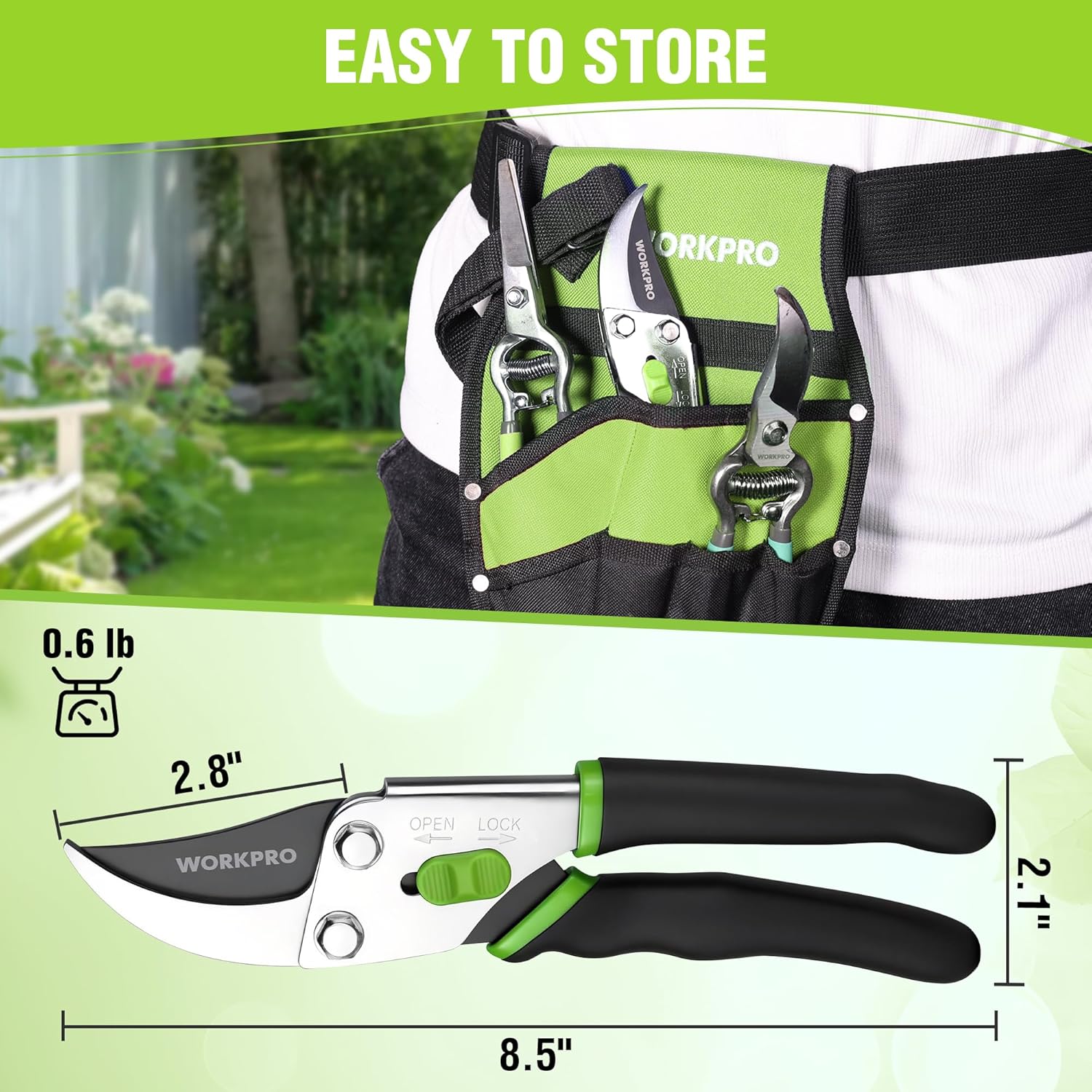 WORKPRO Bypass Pruning Shears, 8.5" Hand Pruner with Non-Slip Grip Handle, Garden Clippers with High Carbon Steel for Branches, Flowers, Fruits, Plants, Bonsai, Gardening Gifts for Women Men - Image 7