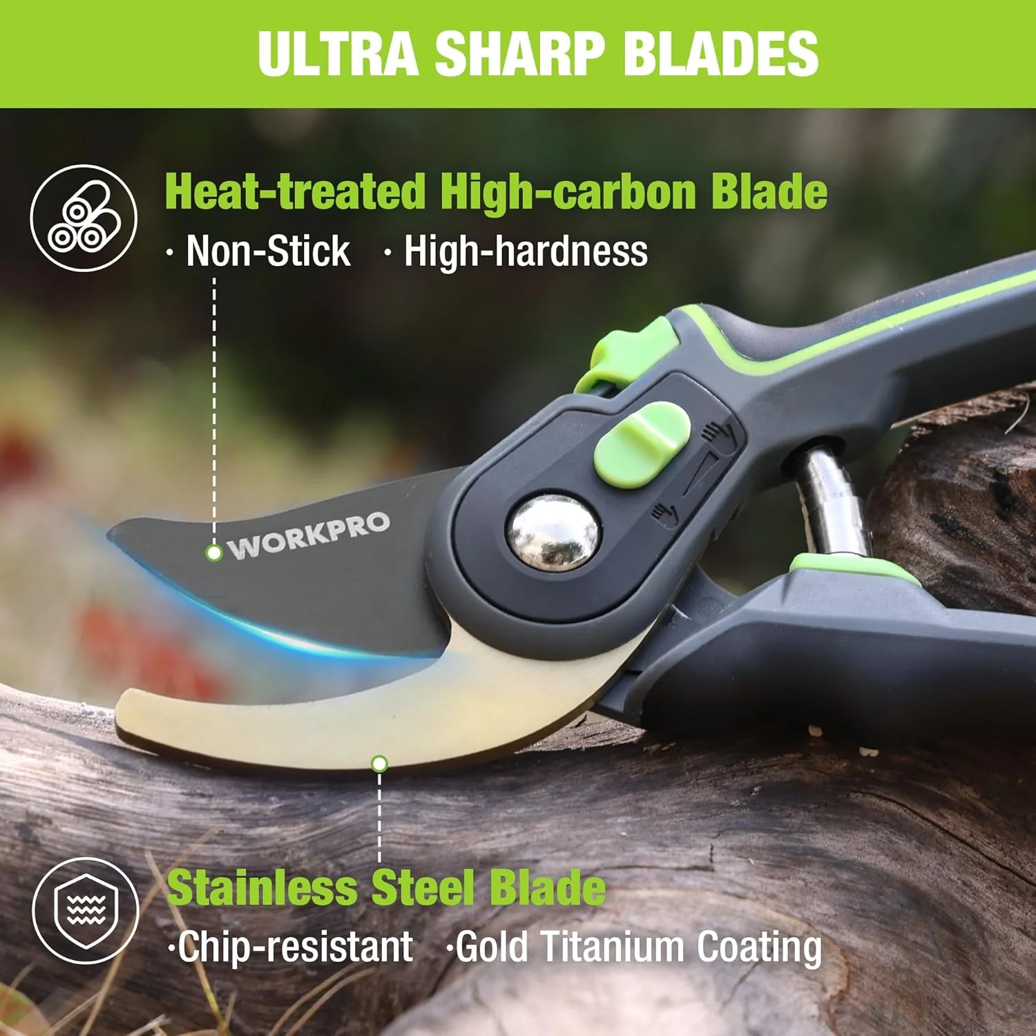 WORKPRO Bypass Pruning Shears, 9" Professional Garden Shears with Adjustable Handle Span, Premium Steel Garden Clippers, Titanium Coated Garden Tool, Cuts Up to 3/4 Inch - Image 2