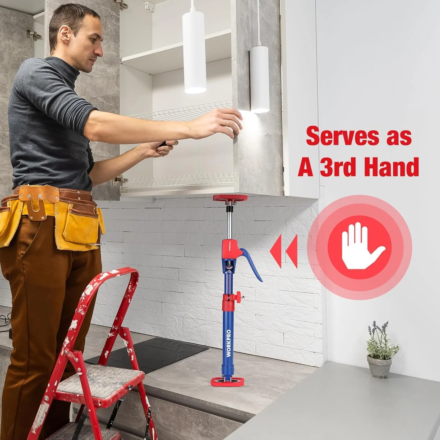 WORKPRO Cabinet Jack Support Pole, 18.5" to 29.5" Steel Telescopic Quick Support Rod Adjustable 3rd Hand Support System with 154 lbs Capacity for Cabinet Jack, Drywall Jack& Cargo Bars, 4-Pack - Image 6
