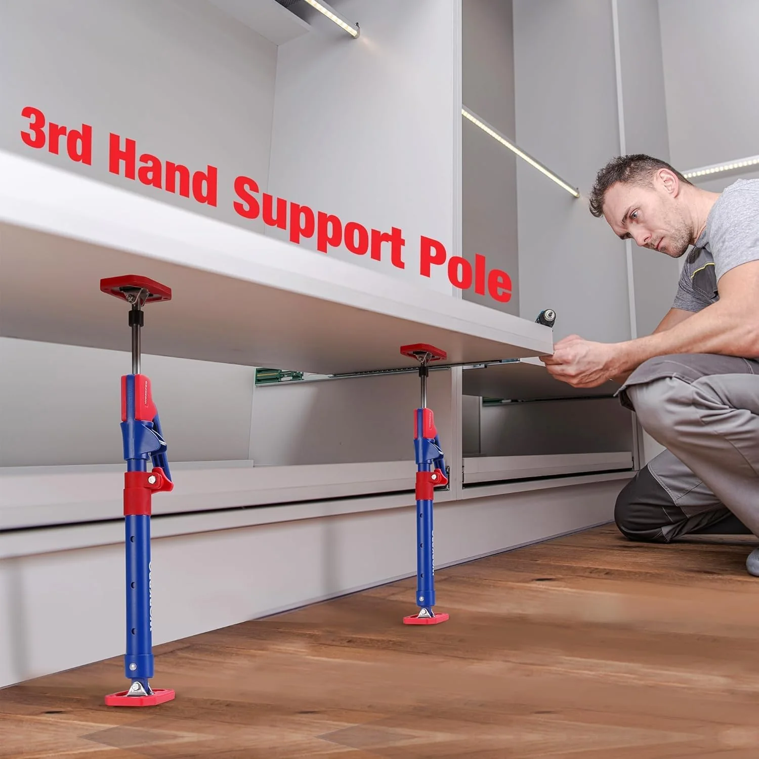 WORKPRO Cabinet Jack Support Pole, 18.5" to 29.5" Steel Telescopic Quick Support Rod Adjustable 3rd Hand Support System with 154 lbs Capacity for Cabinet Jack, Drywall Jack& Cargo Bars, 4-Pack - Image 7