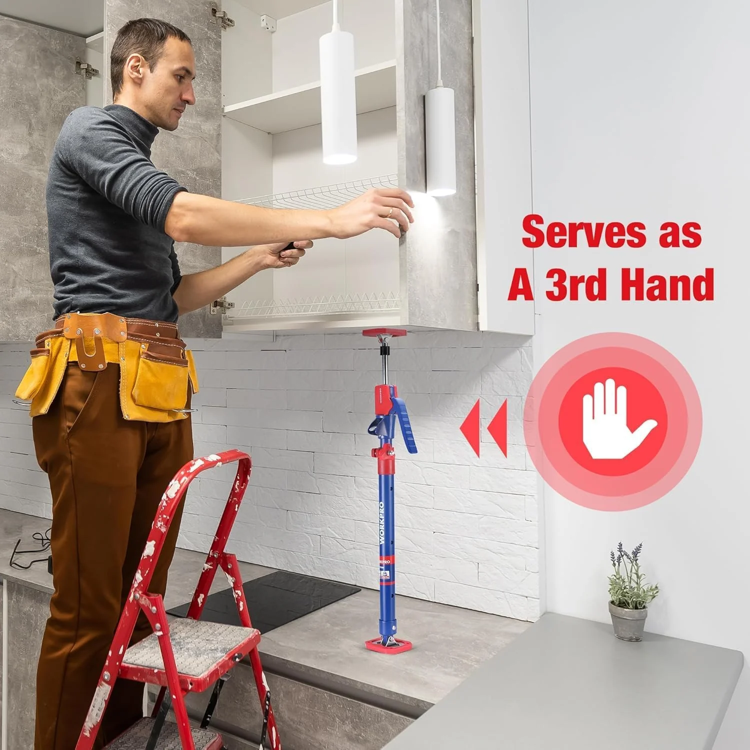 WORKPRO Cabinet Jack Support Pole, 23-5/8" to 45-1/4" Steel Telescopic Quick Support Rod Adjustable 3rd Hand Support System with 154 lbs Capacity for Cabinet Jack, Drywall Jack& Cargo Bars, 4-Pack - Image 6