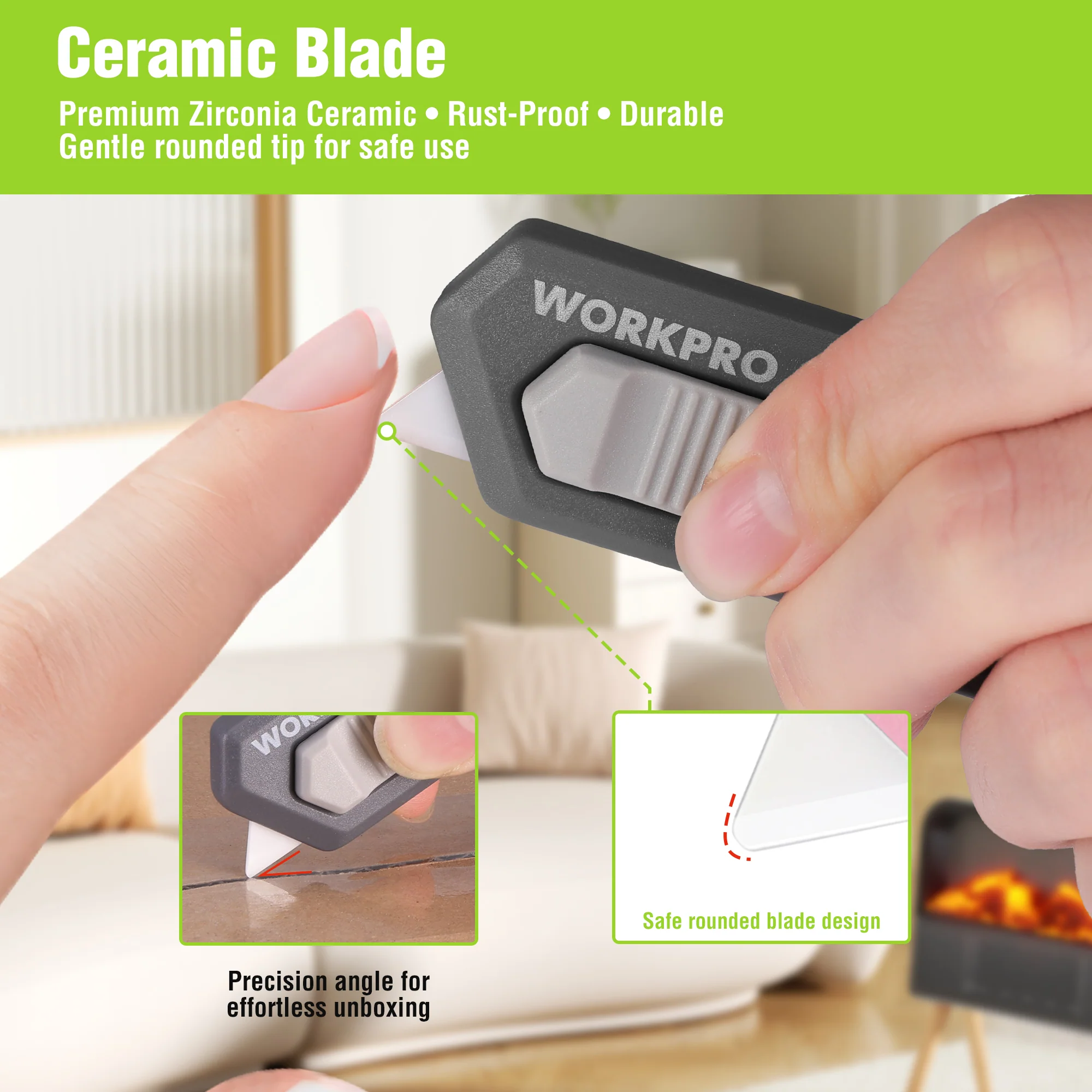 WORKPRO Ceramic Blade Magnetic Safety Cutter Includes 2 Blades, Gray - Image 4