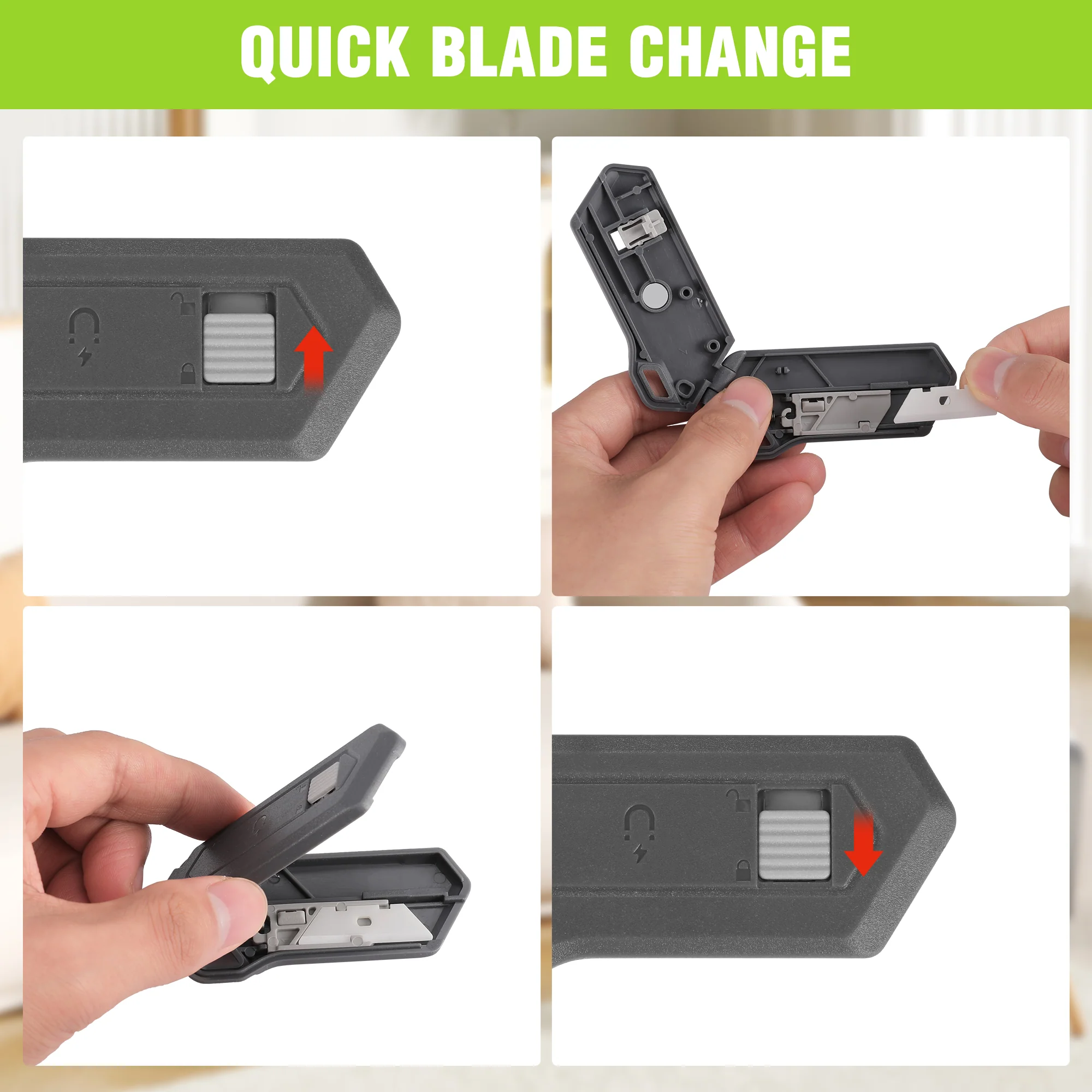 WORKPRO Ceramic Blade Magnetic Safety Cutter Includes 2 Blades, Gray - Image 6