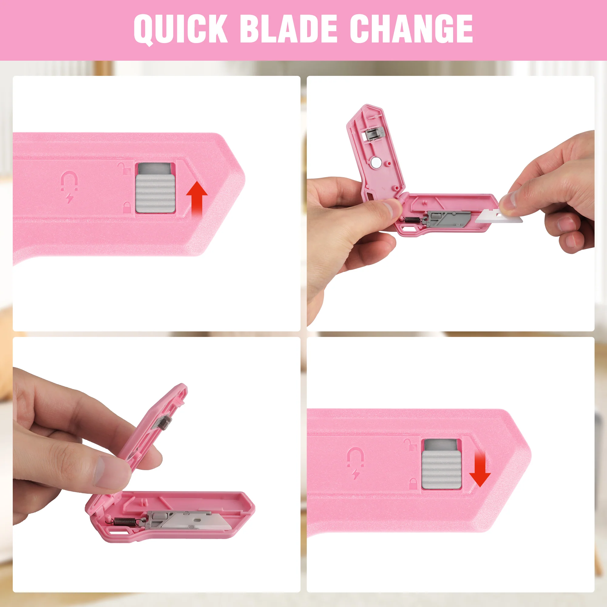 WORKPRO Ceramic Blade Magnetic Safety Cutter Includes 2 Blades, Pink - Image 6
