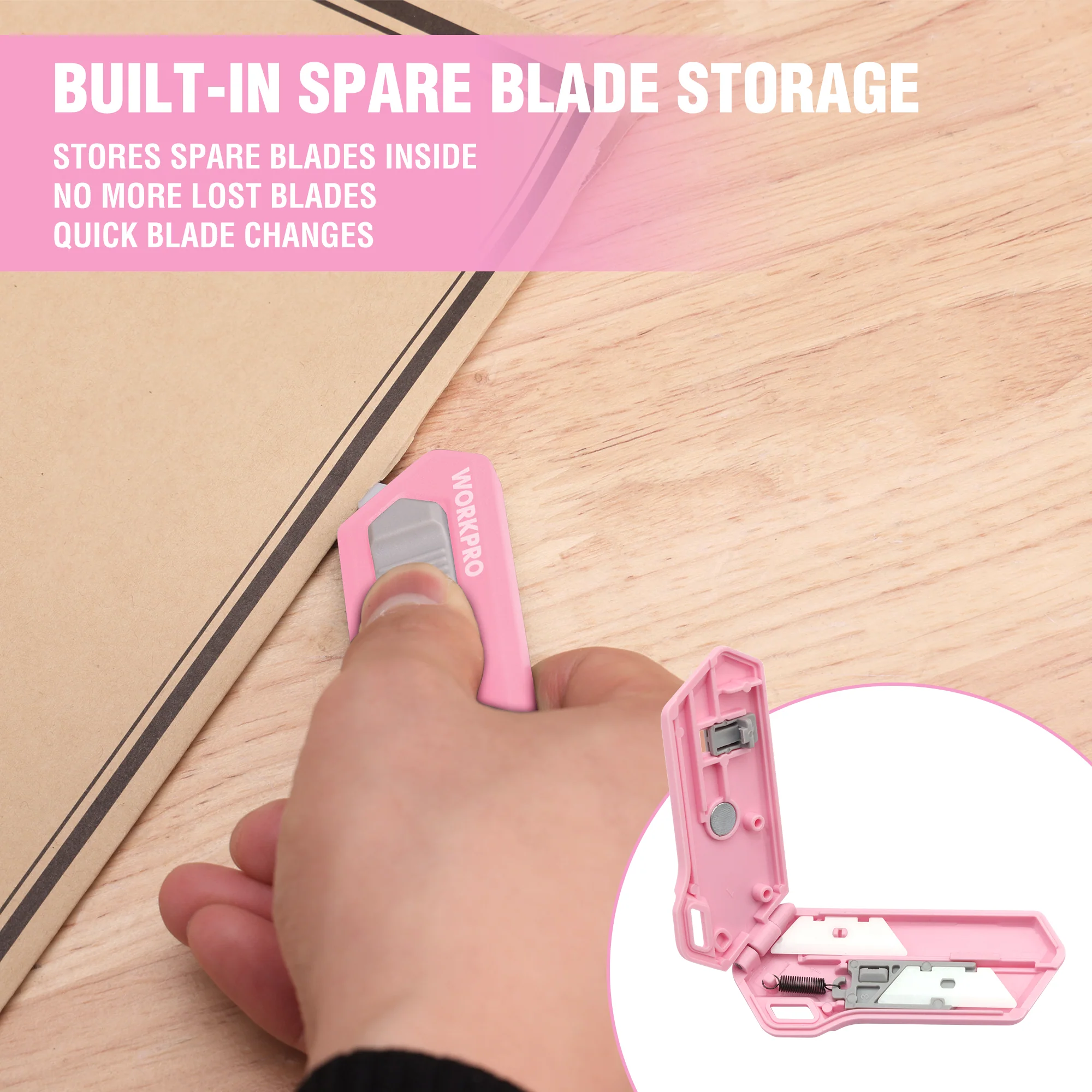 WORKPRO Ceramic Blade Magnetic Safety Cutter Includes 2 Blades, Pink - Image 7