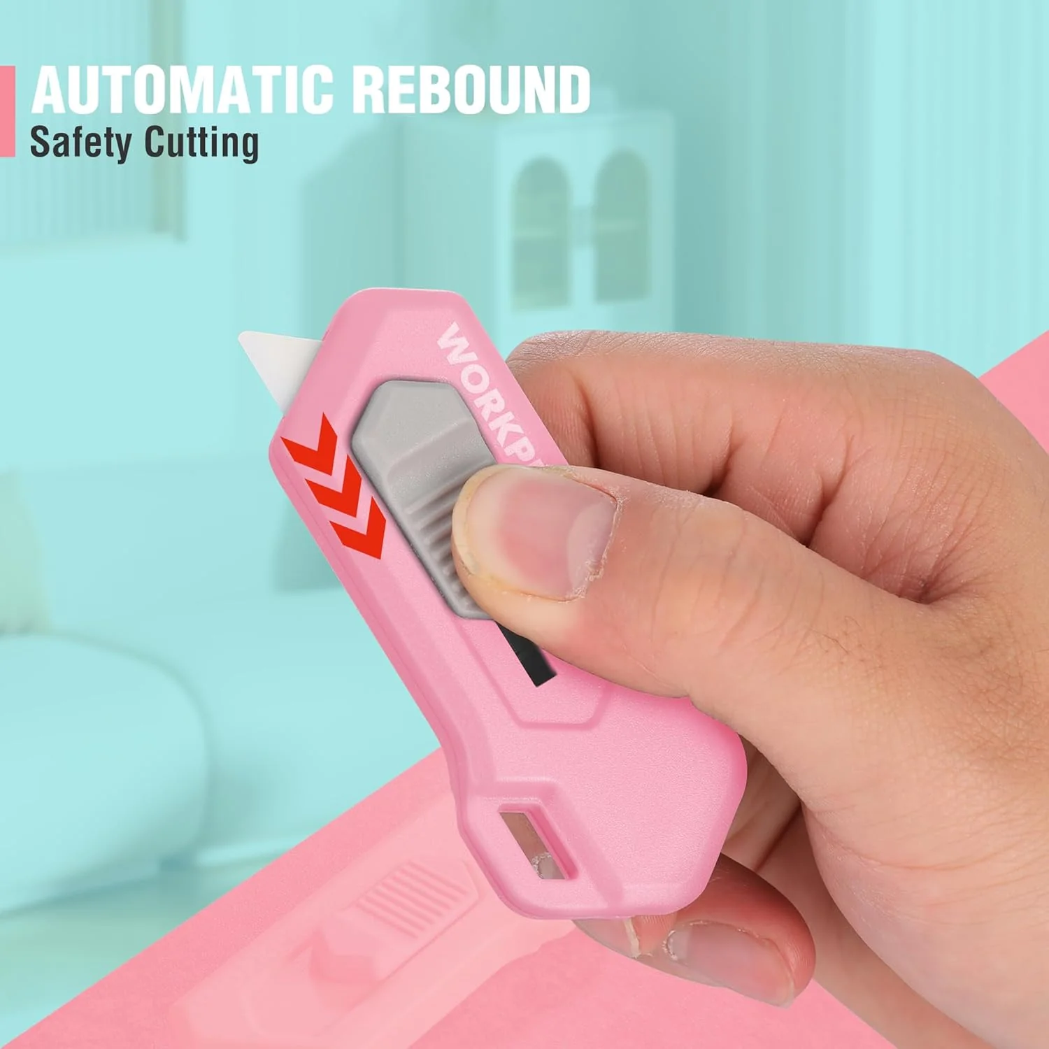 WORKPRO Ceramic Small Safety Box Cutter, Automatic Rebound Mini Letter Opener, Quick Change Retractable Blade Razor Knife, with Extra Blades - Image 3