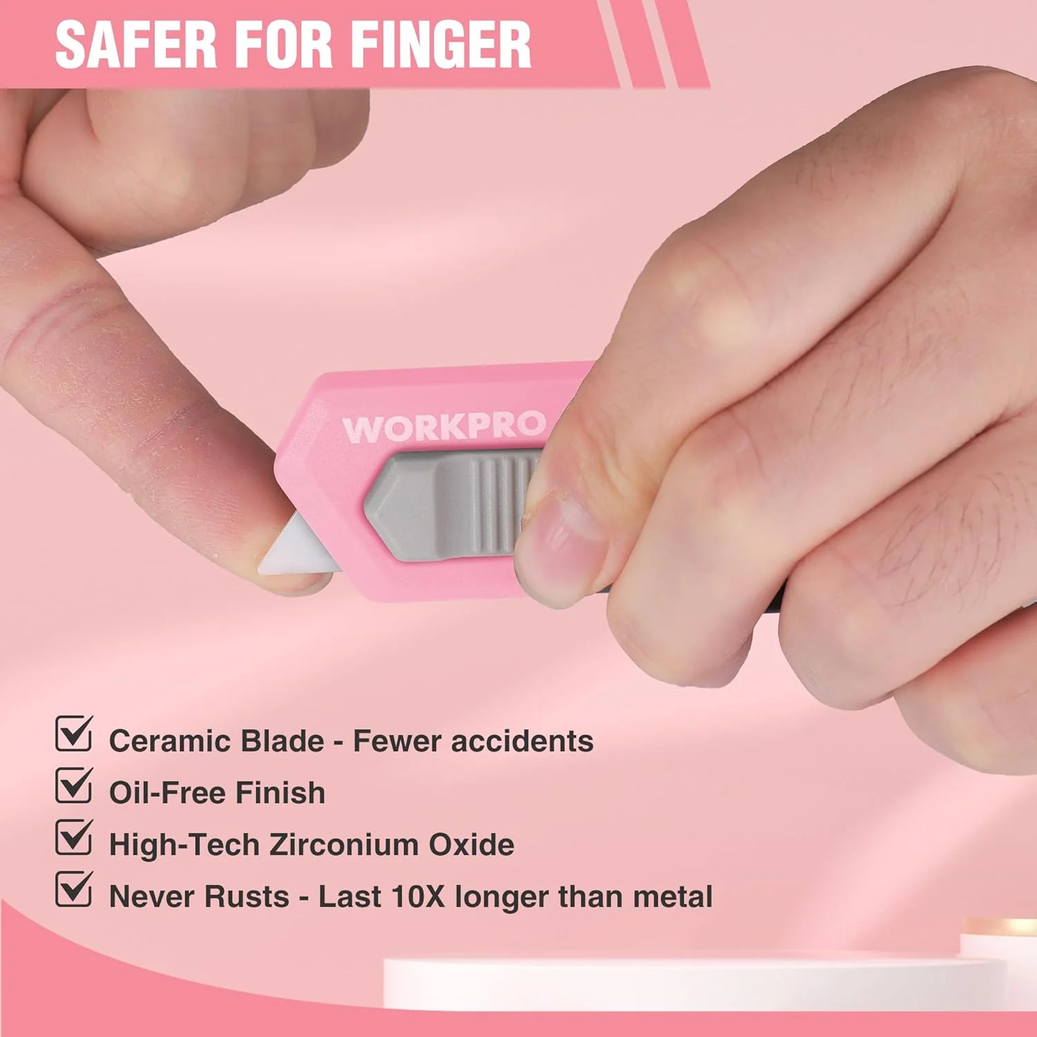 WORKPRO Ceramic Small Safety Box Cutter, Automatic Rebound Mini Letter Opener, Quick Change Retractable Blade Razor Knife, with Extra Blades - Image 2