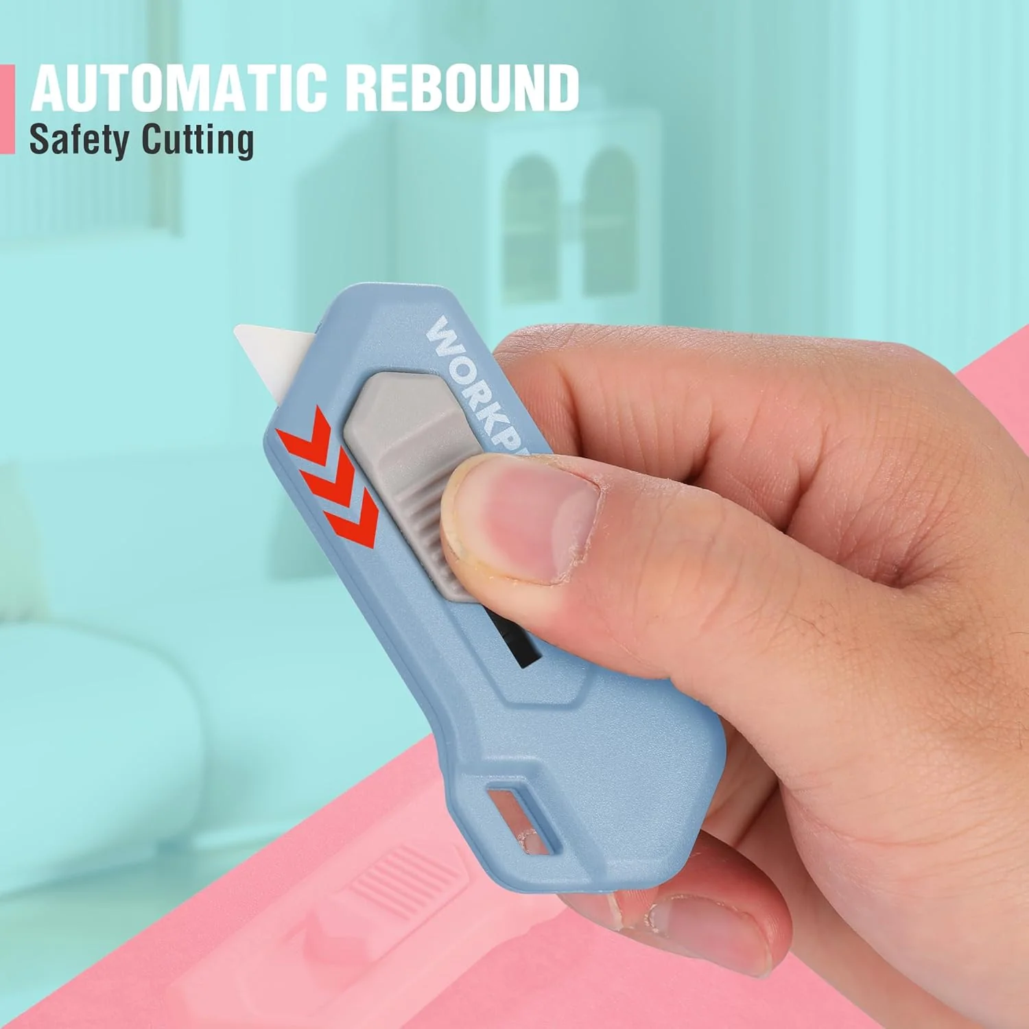 WORKPRO Ceramic Small Safety Box Cutter, Automatic Rebound Mini Letter Opener, Quick Change Retractable Blade Razor Knife, with Extra Blades - Image 3