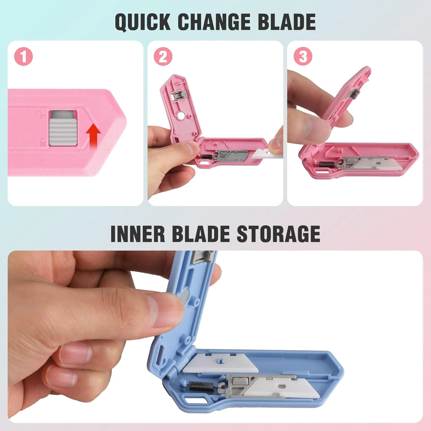 WORKPRO Ceramic Small Safety Box Cutter, Automatic Rebound Mini Letter Opener, Quick Change Retractable Blade Razor Knife, with Extra Blades - Image 5