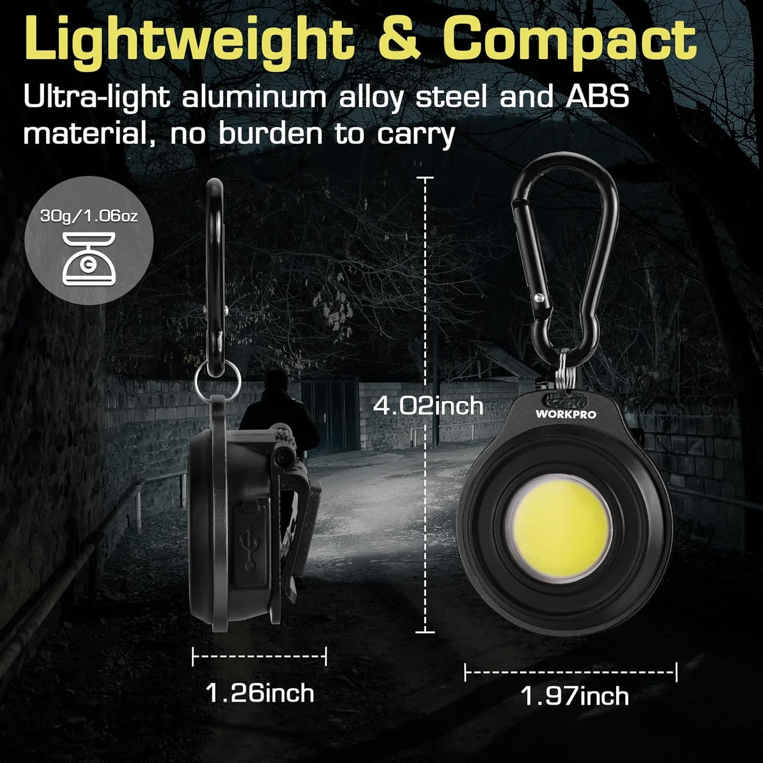 WORKPRO COB Keychain Light, 2Pcs Small Work Keychain Flashlight with Hat Clip, EDC Rechargeable Magnetic 3 Light Modes Carabiner Flashlight for Running, Emergency Hiking and Repairing, Black - Image 3