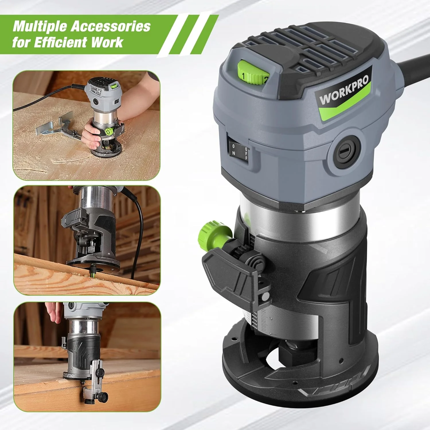 WORKPRO Compact Router Kit, 6.5 Amp Corded Hand Trimmer Router Tool, 6 Variable Speeds Wood Router for Woodworking Slotting Trimming - Image 6