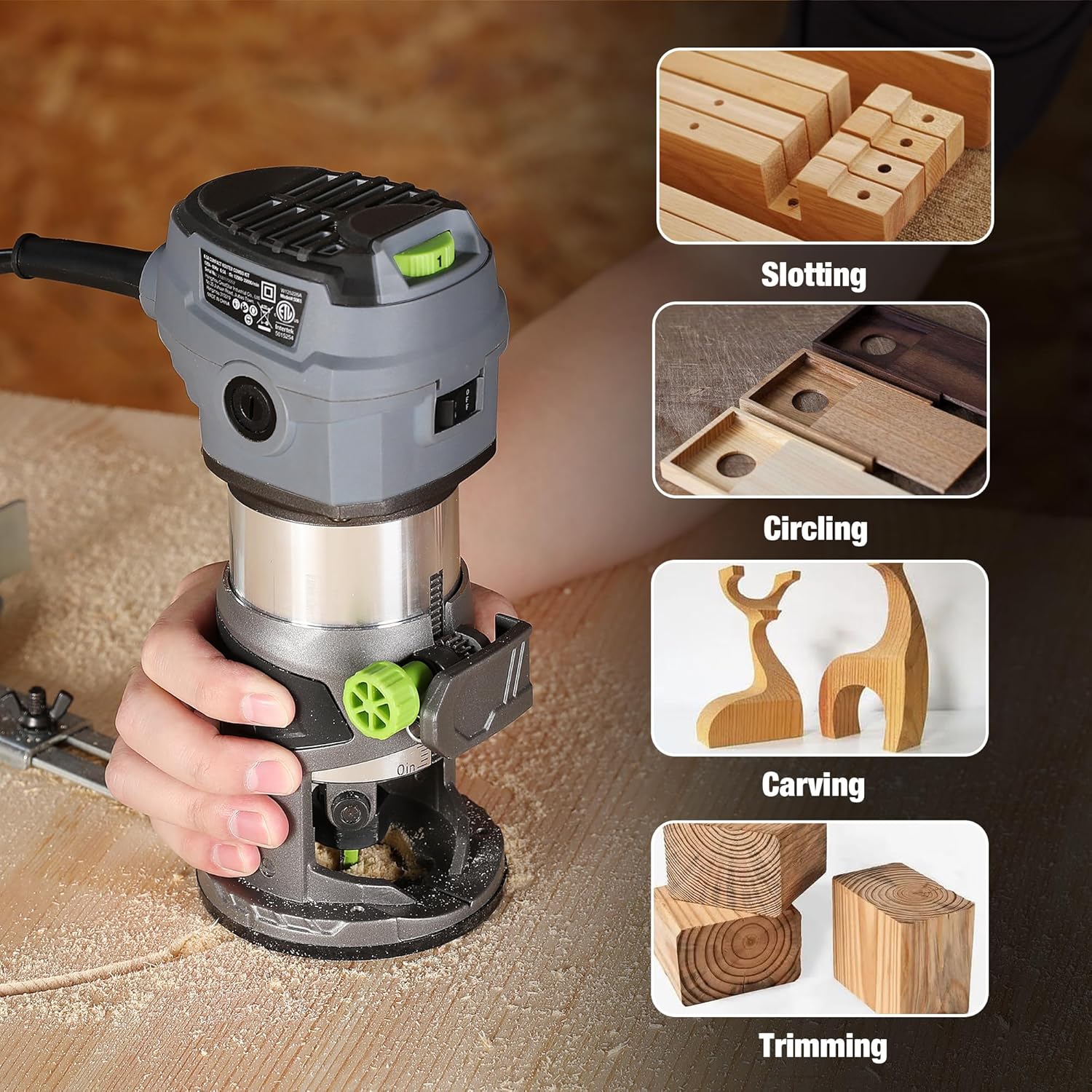 WORKPRO Compact Router Kit, 6.5 Amp Corded Hand Trimmer Router Tool, 6 Variable Speeds Wood Router for Woodworking Slotting Trimming - Image 7