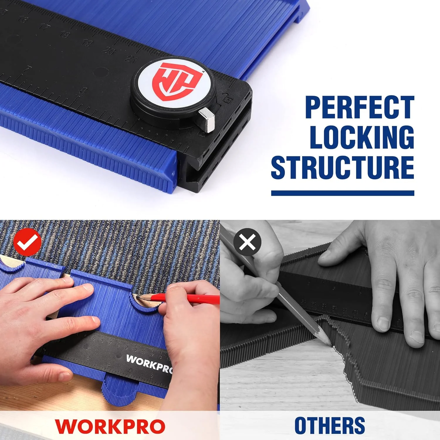 WORKPRO Connectable Contour Gauge (10+10 Inch), Profile Duplicator with Lock, Precisely Copy Irregular Shape, Gift for Father, Husband, Outline Marking Tool for Woodworking Floor, Carpet, Tile Laying - Image 4