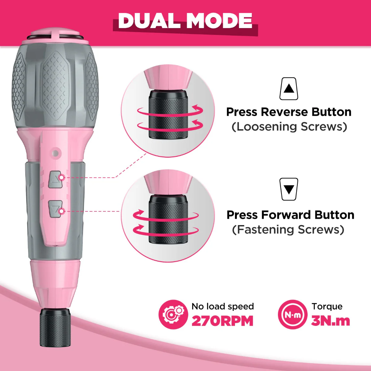 WORKPRO Cordless 4V USB Rechargeable Lithium-ion Battery Screwdriver Kit - Pink Ribbon - Image 12