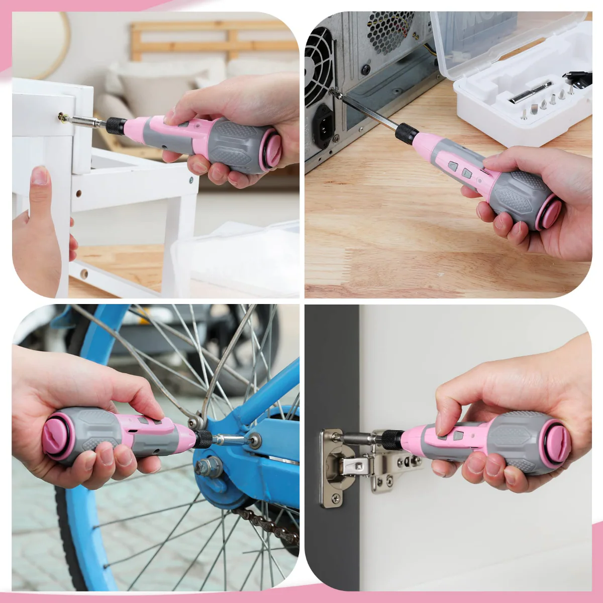 WORKPRO Cordless 4V USB Rechargeable Lithium-ion Battery Screwdriver Kit - Pink Ribbon - Image 14
