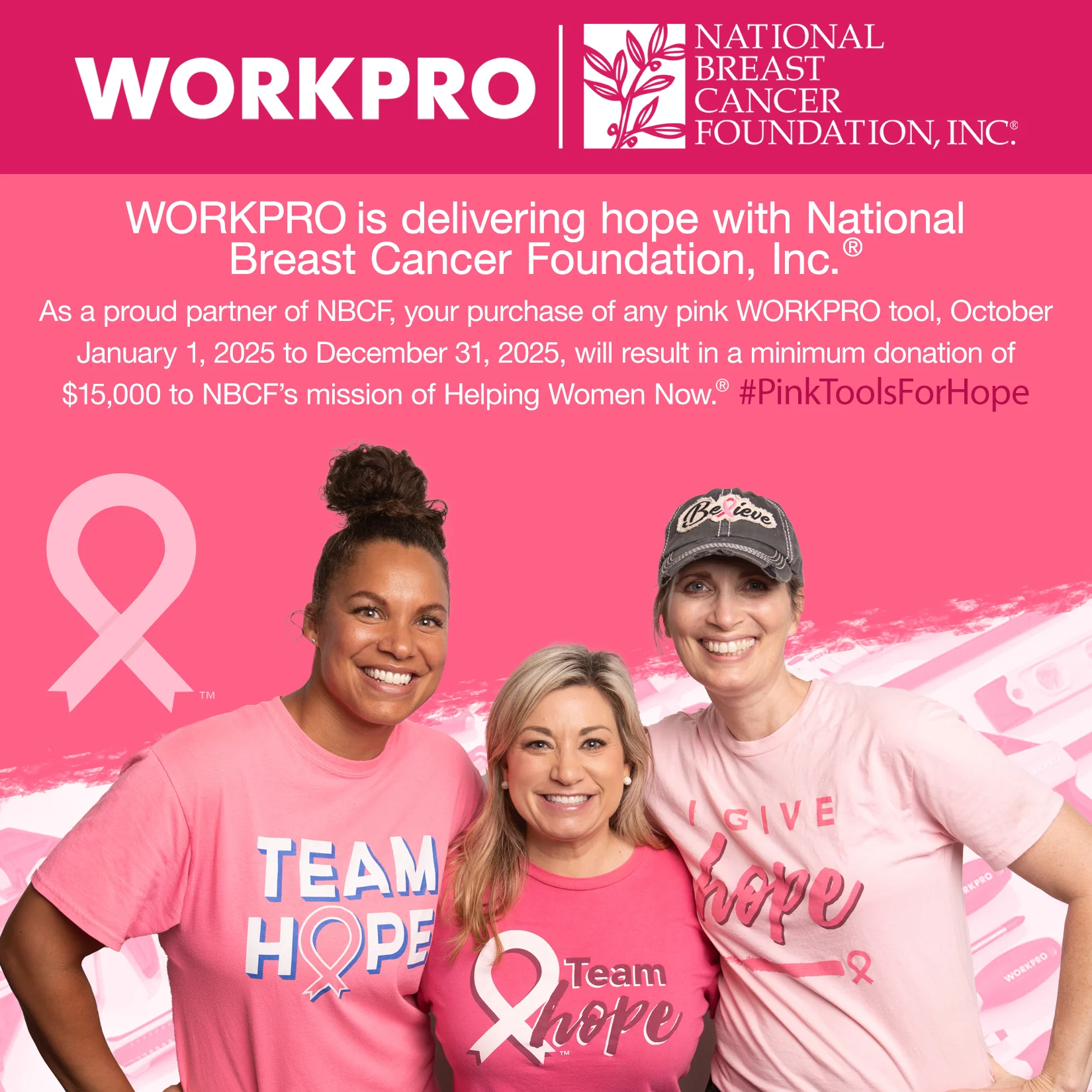 WORKPRO Pink Cordless 20V Lithium-ion Drill Driver Set - Pink Ribbon - Image 7