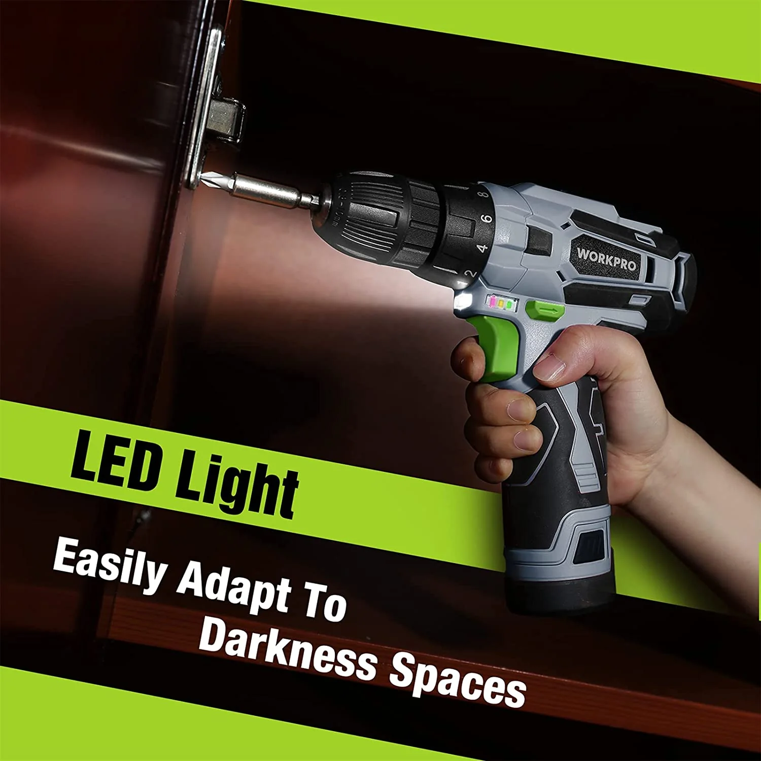 WORKPRO 12V Electric Cordless Drill Driver Kit 3/8" Keyless Chuck, Charger and Storage Bag Included - Image 6